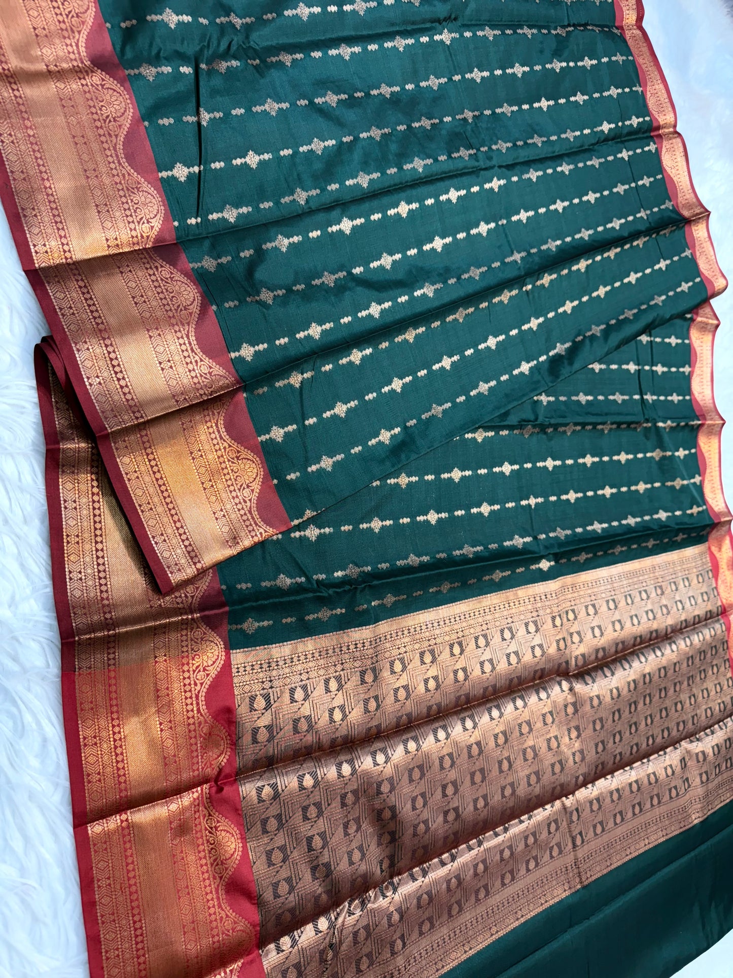 Bottle green maroon shade premium soft silk Banarasi saree