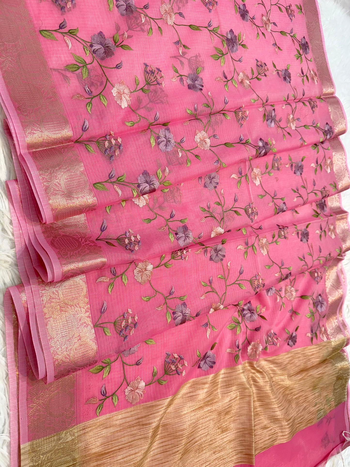 Dusty pink shade kota embroidery Banarasi saree