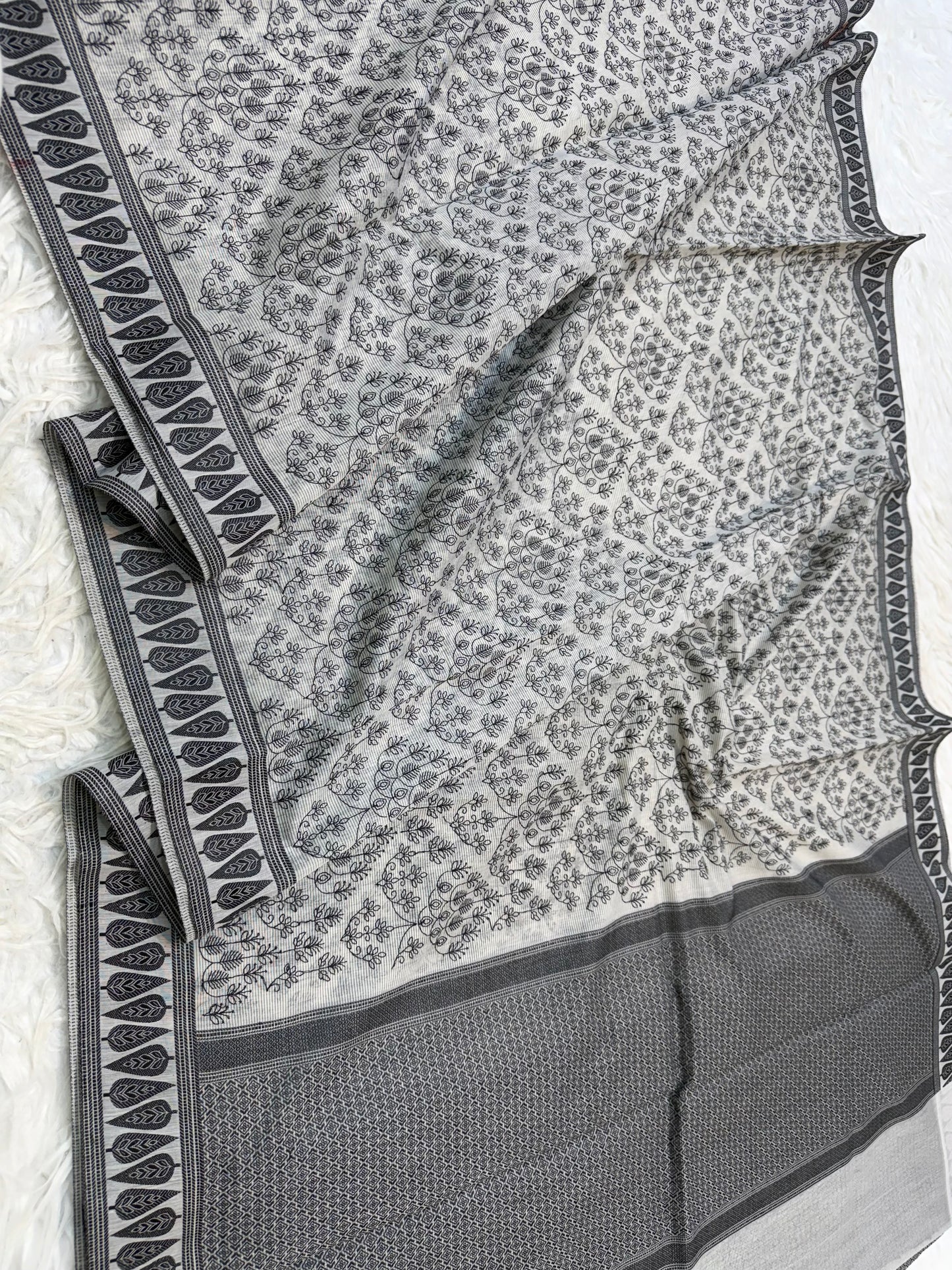 Grey shade cotton kota chickenkari embroidery Banarasi saree