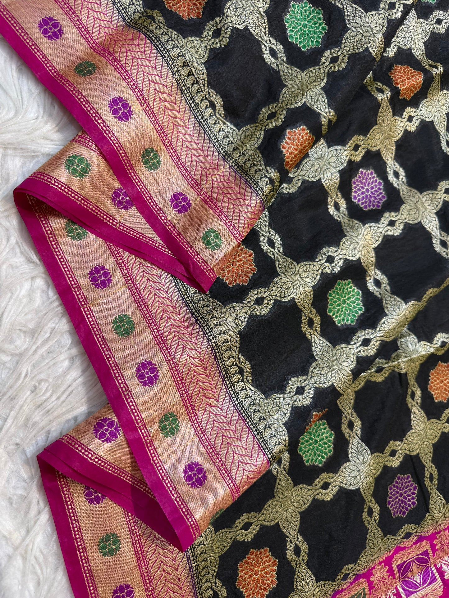 Multicolour shade soft dupion silk Banarasi saree
