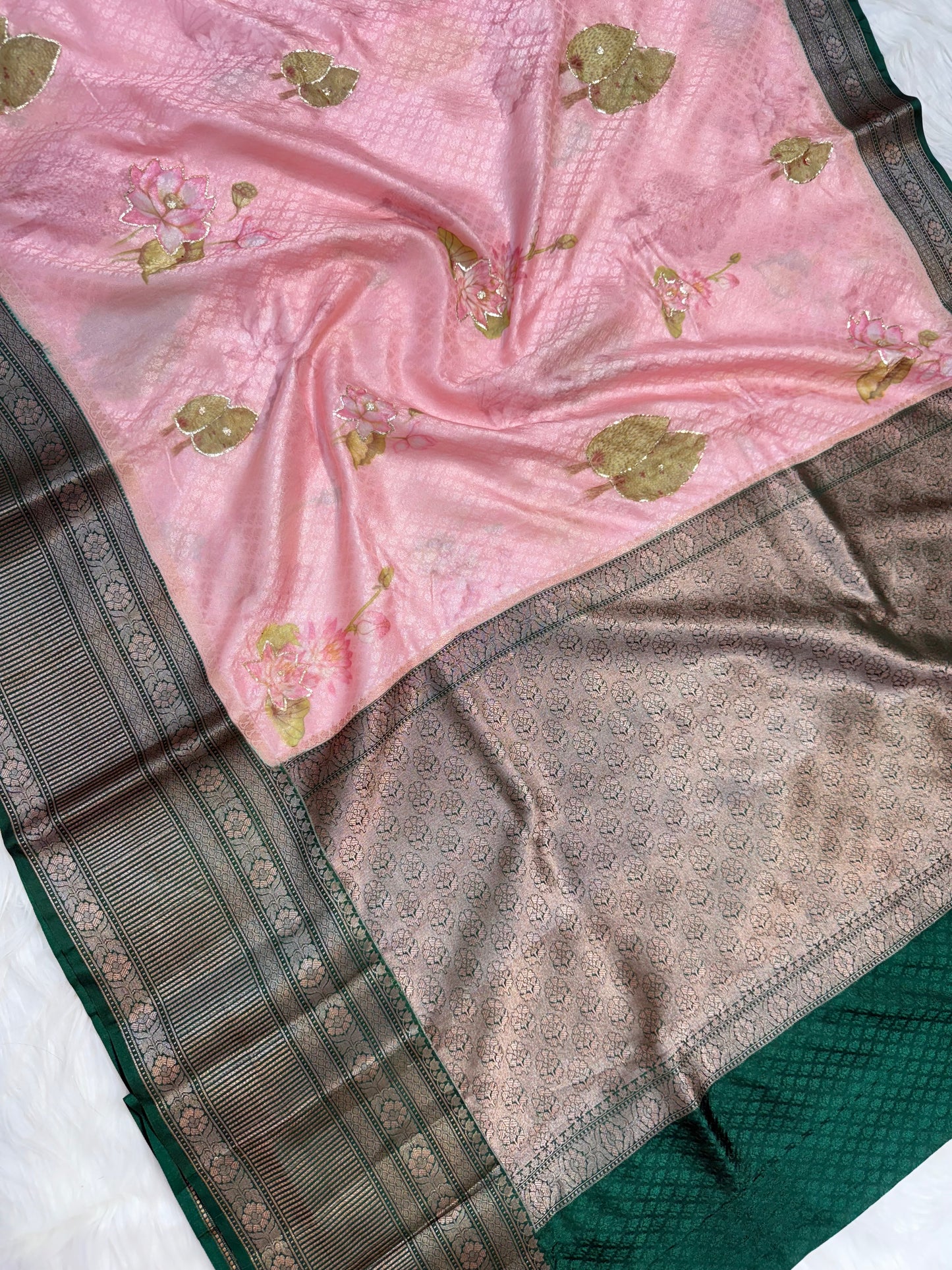 multicolour soft Dupion silk digital print pita work premium Banarasi saree