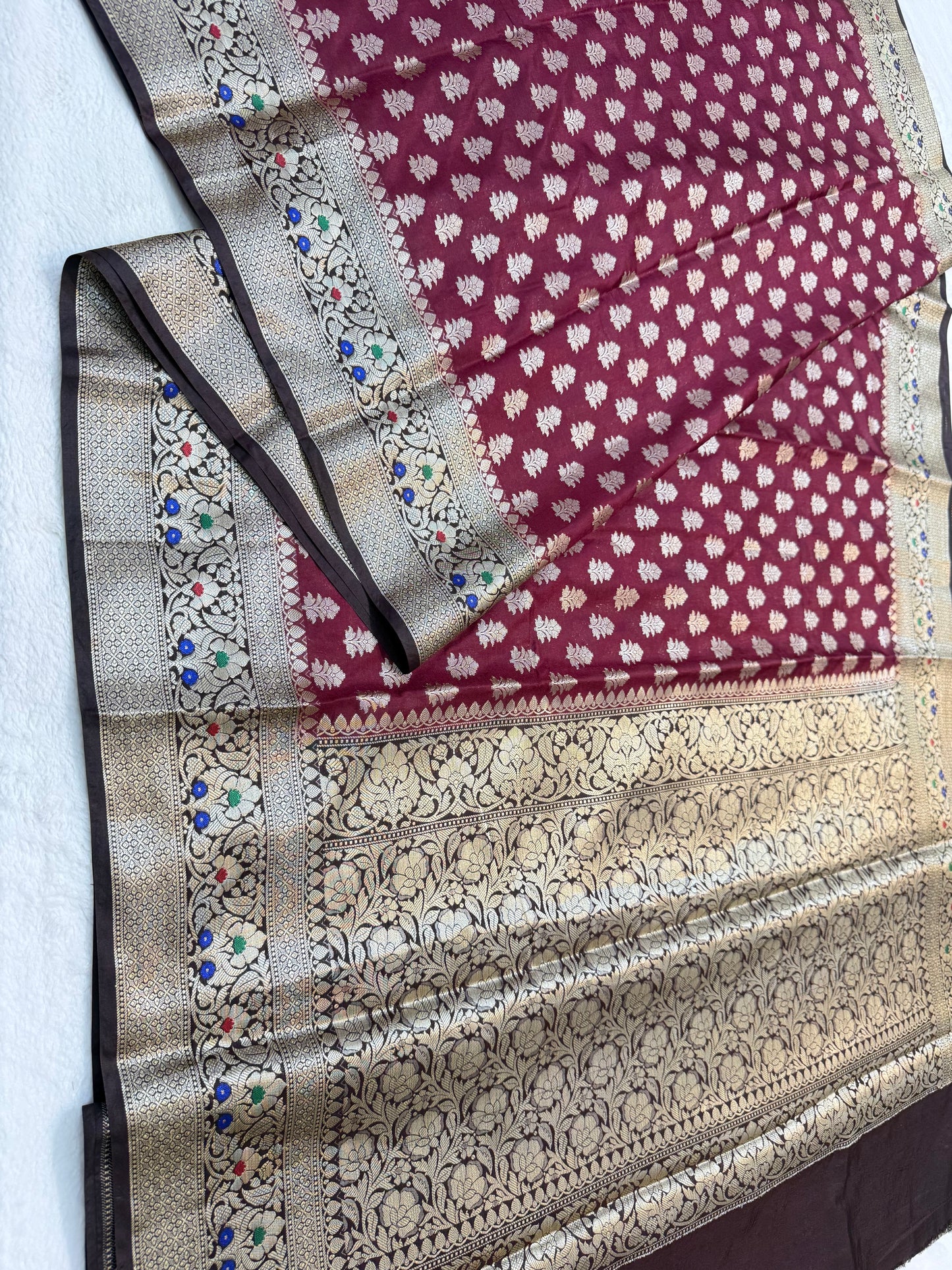 Maroon & black shade Dupion Silk premium Banarasi Saree