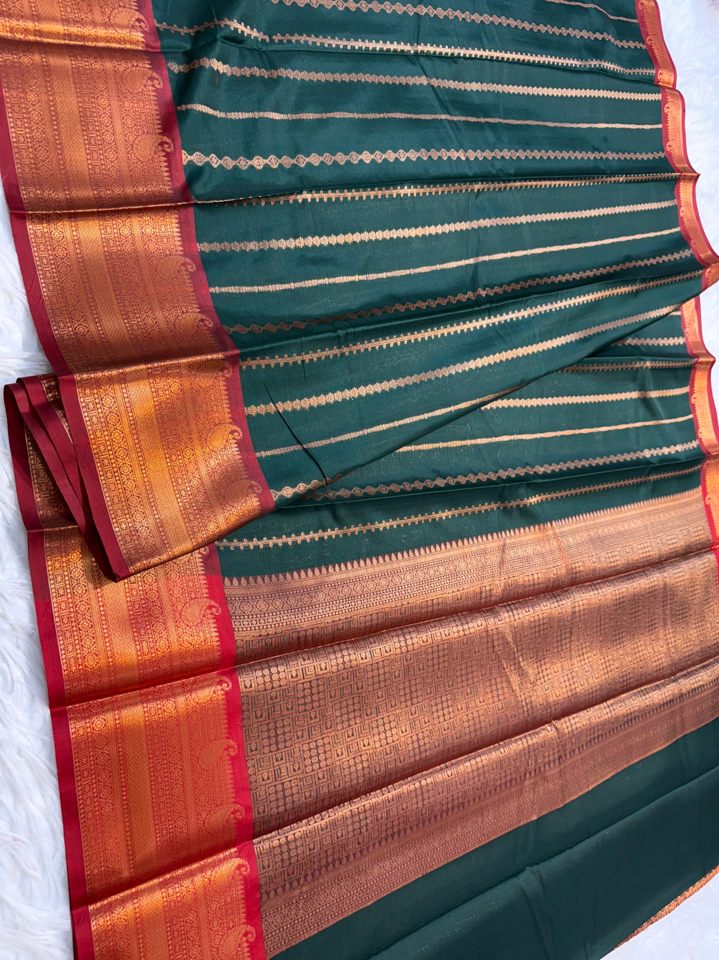 Bottle green maroon shade premium soft silk Banarasi saree