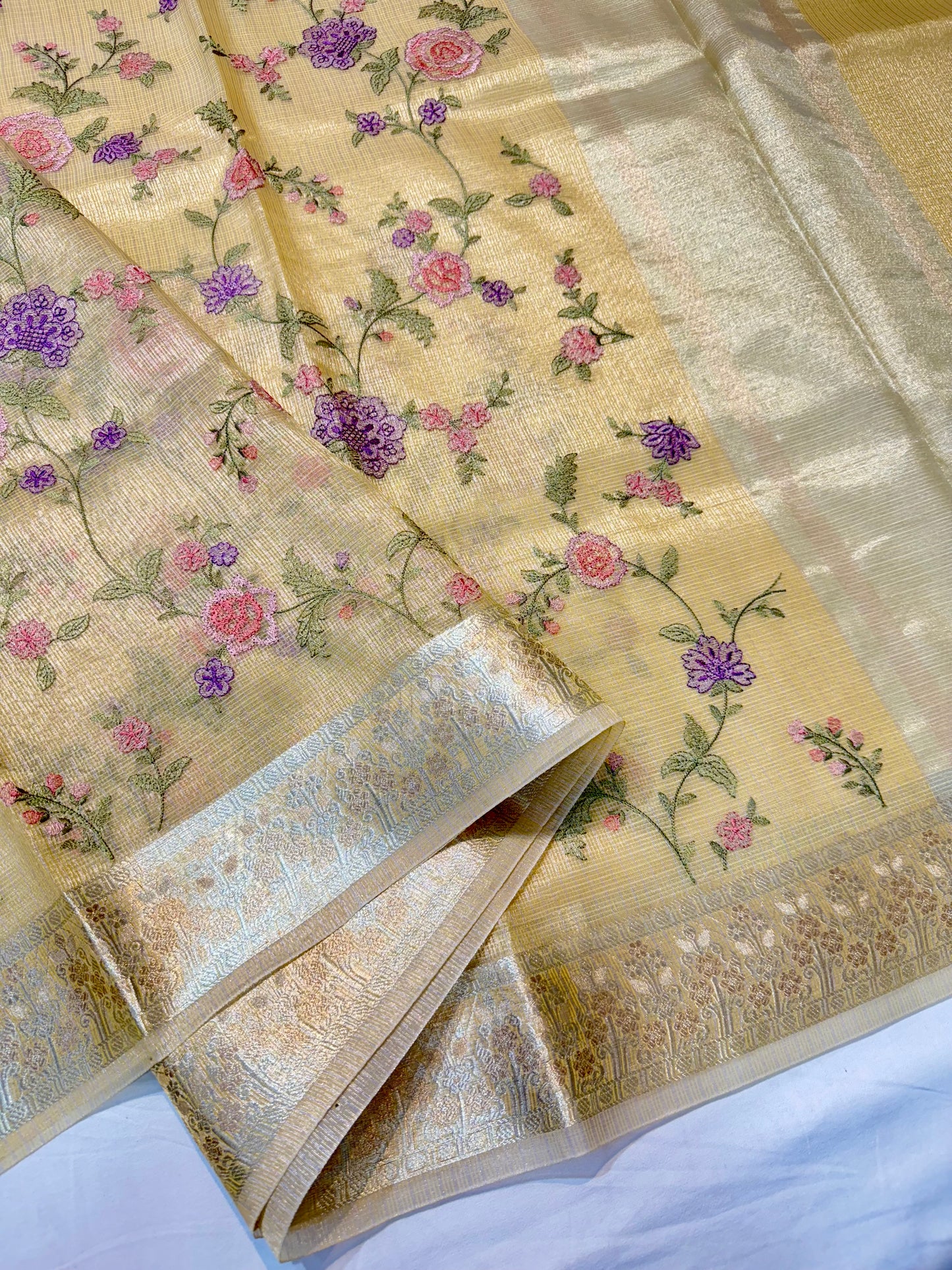Gold tissue kota embroidery primum Banarasi saree