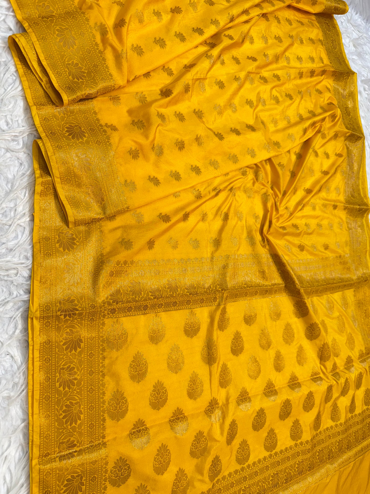 Mango shade Dupion Silk premium Banarasi Saree