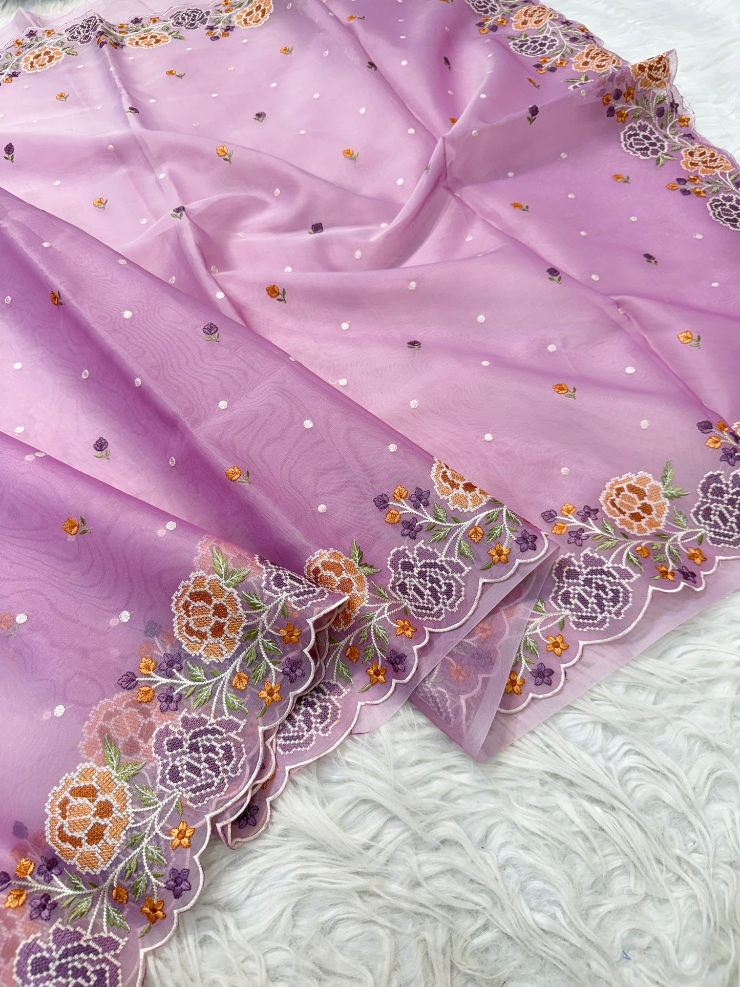 Banarasi kora organza cutwork embroidery saree