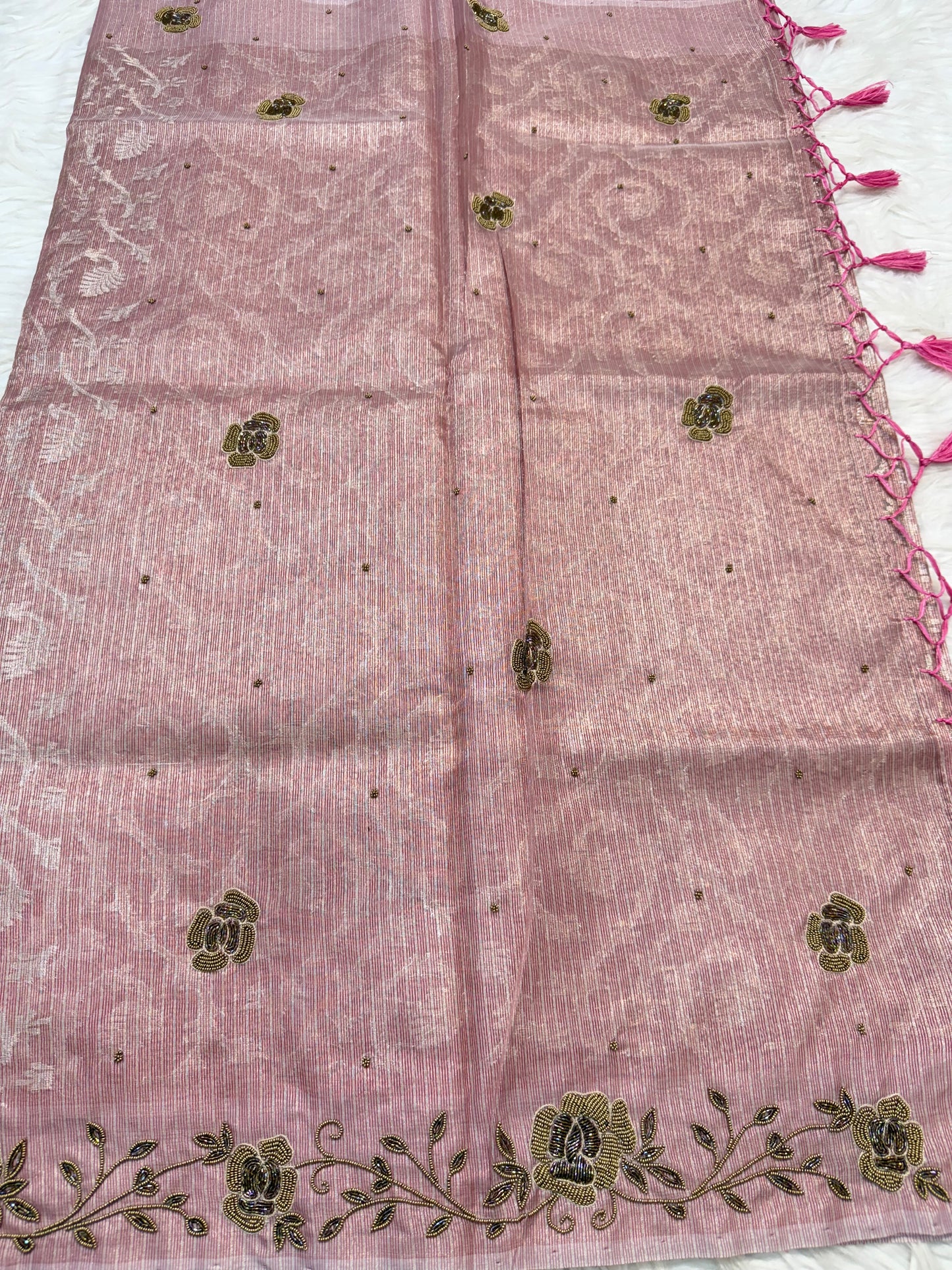 Pink shade tissue kota zardosi work Banarasi saree