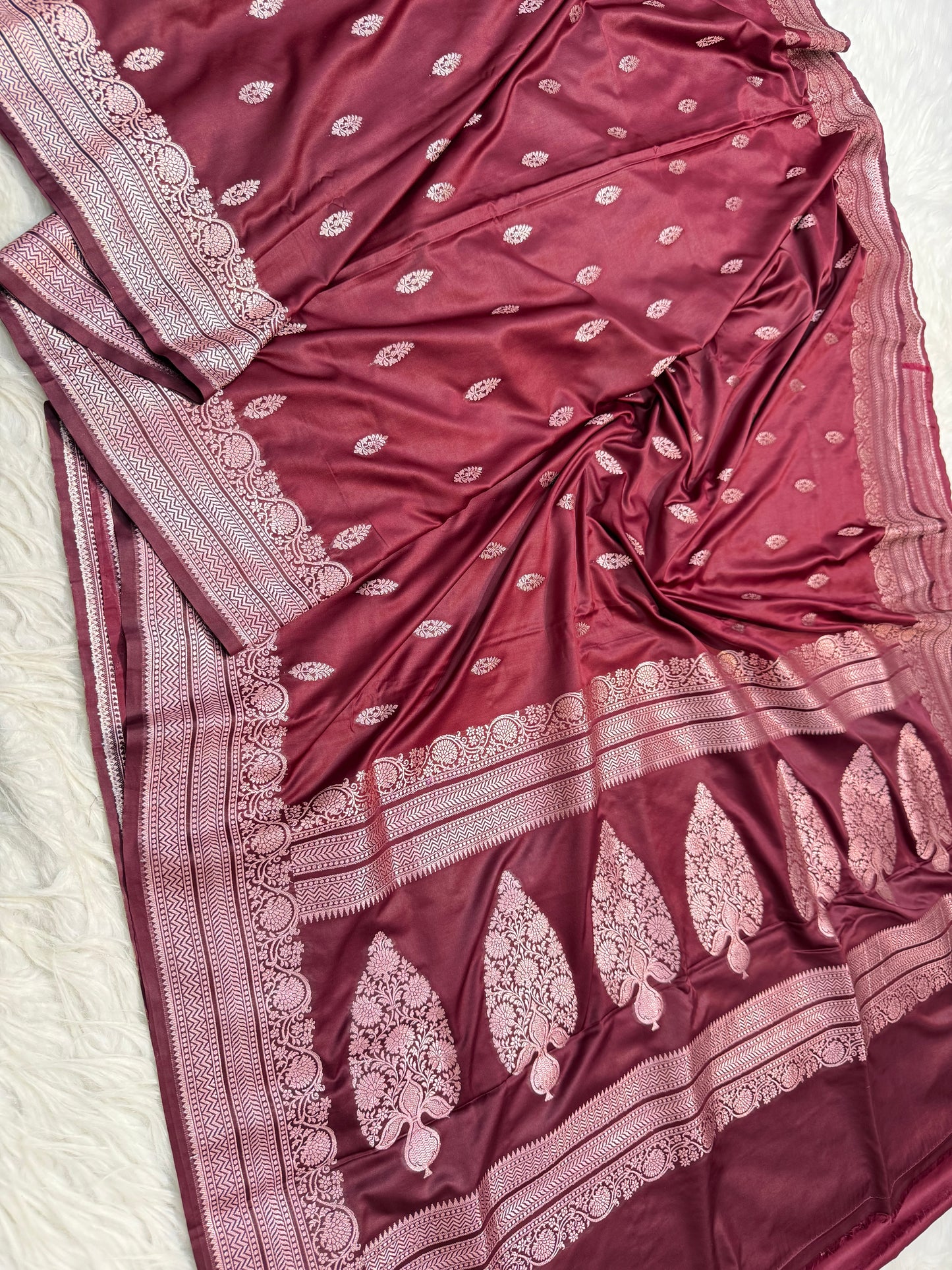 Wine shade premium mashru silk Banarasi saree