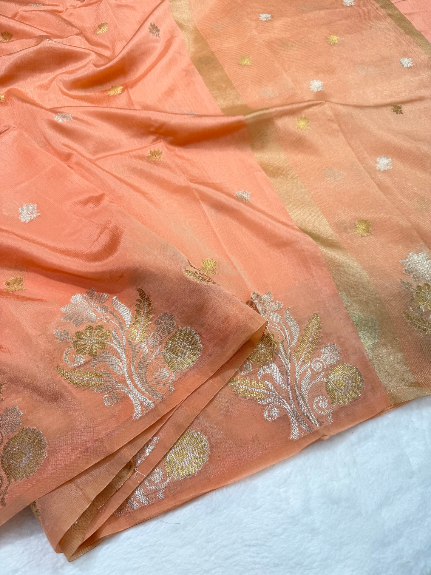 Peach shade Raw mango soft silk banarasi saree