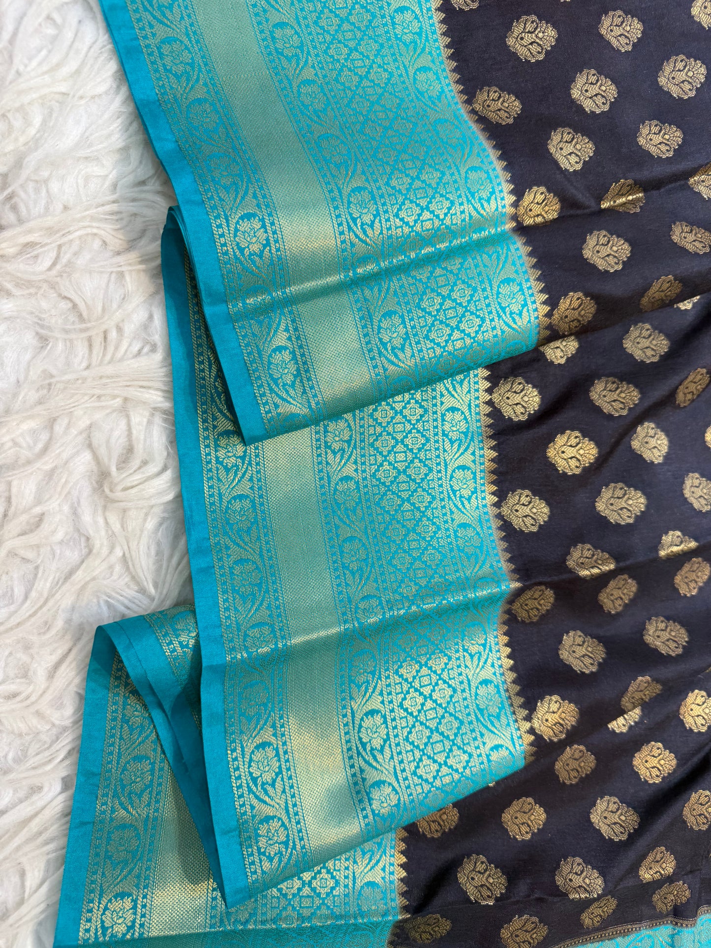 Black sea green shade Dupion Silk Banarasi Saree