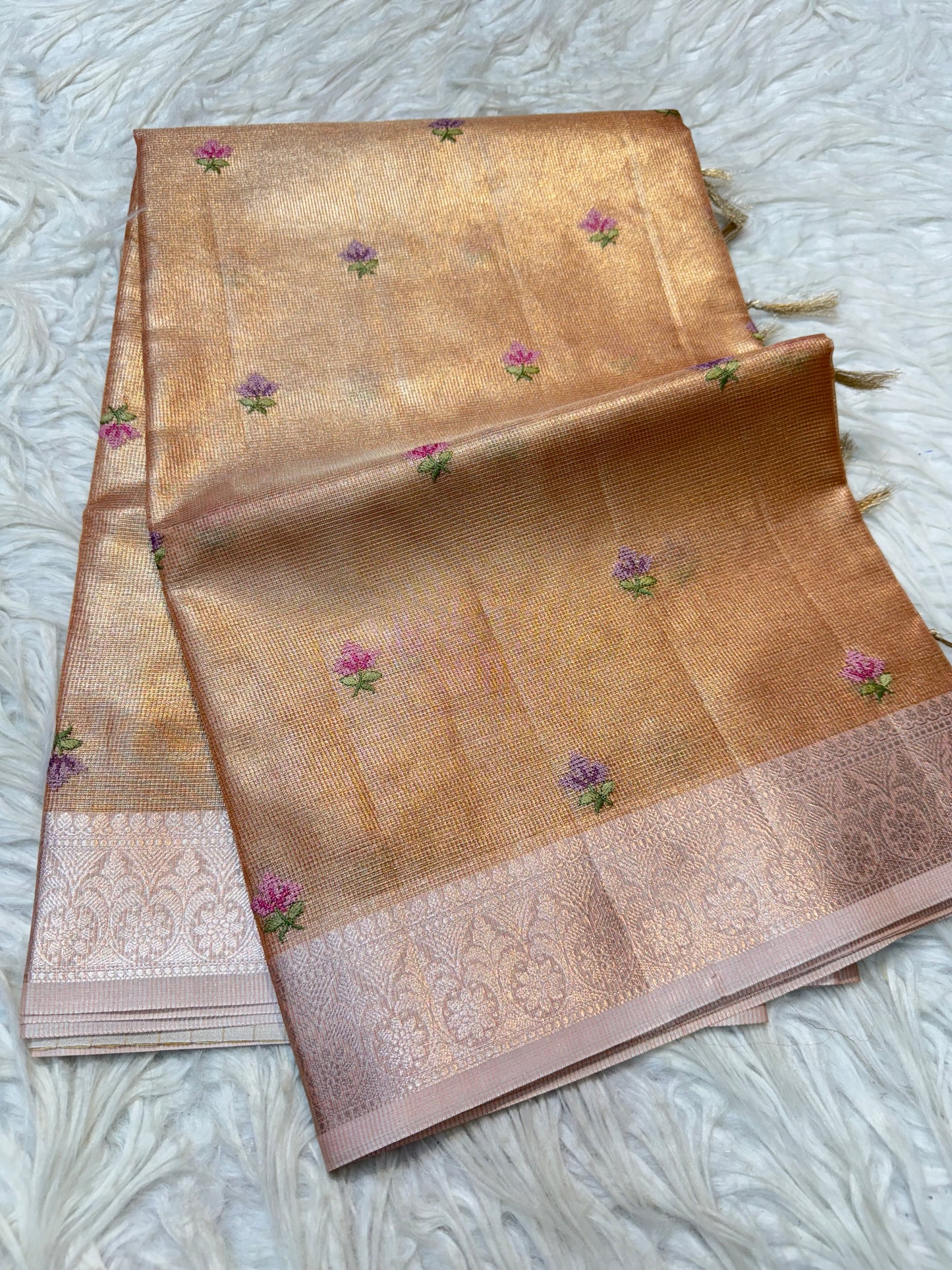 Pink shade tissue kota embroidery primum Banarasi saree