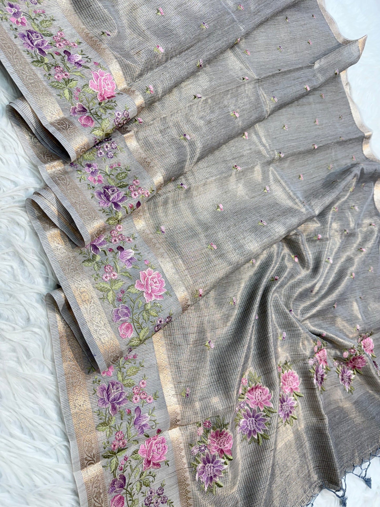 Banarasi Tissue linen embroidery saree