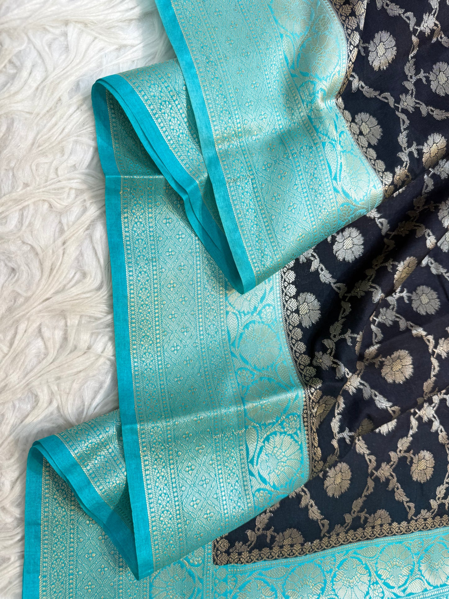 Black Sea green shade Dupion Silk premium Banarasi Saree