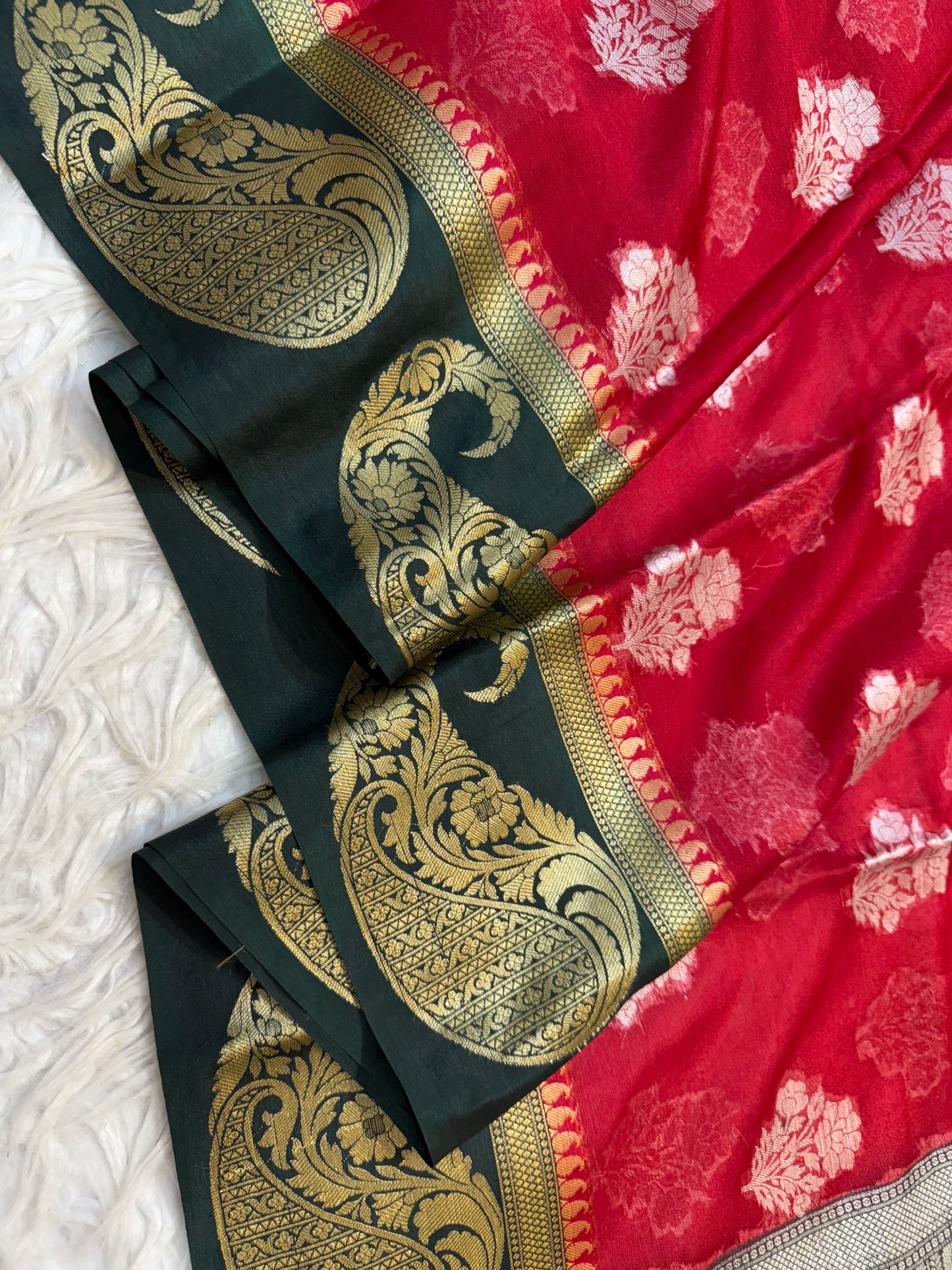 Red bottle green warm silk premium Banarasi saree