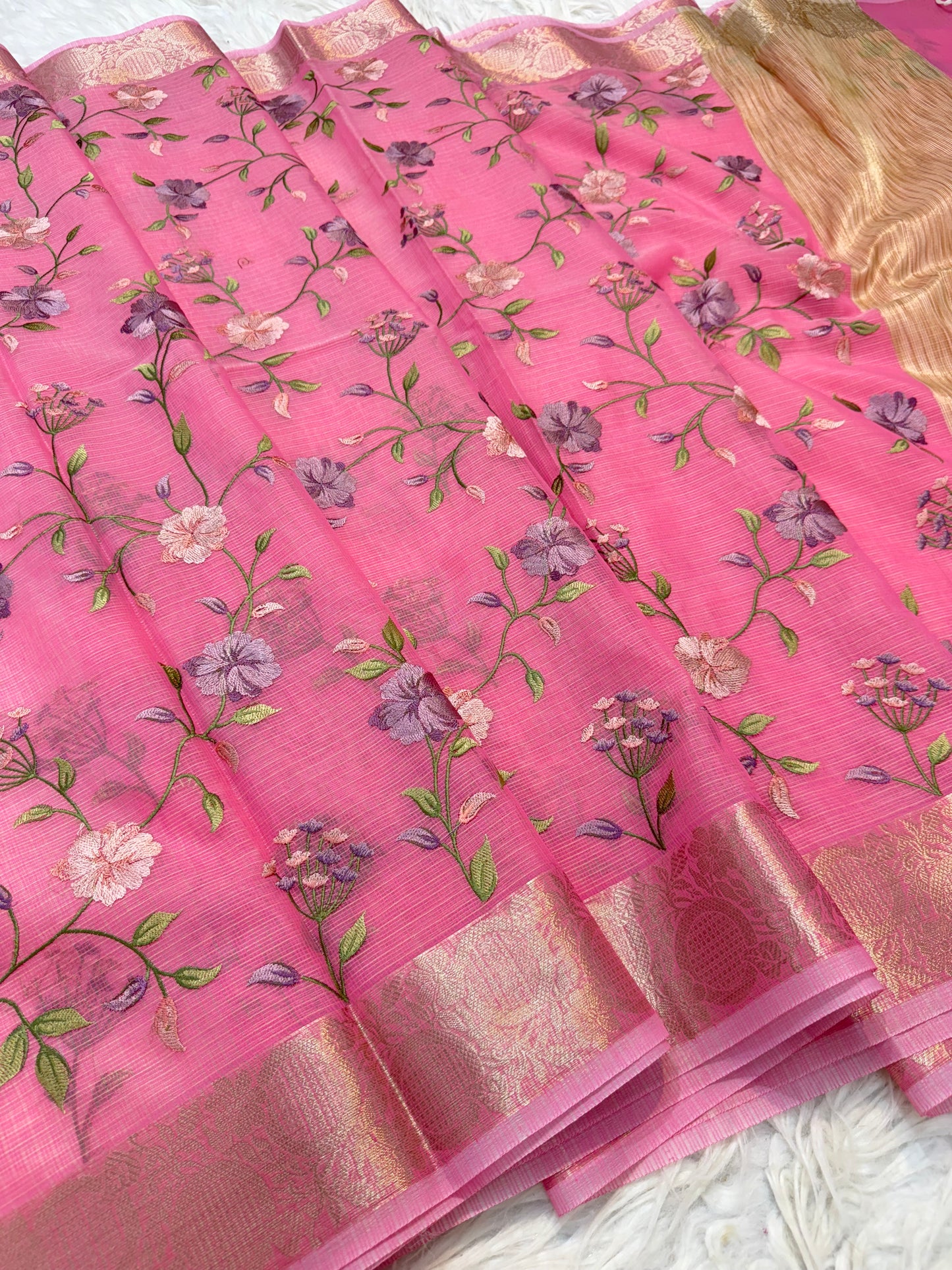 Dusty pink shade kota embroidery Banarasi saree
