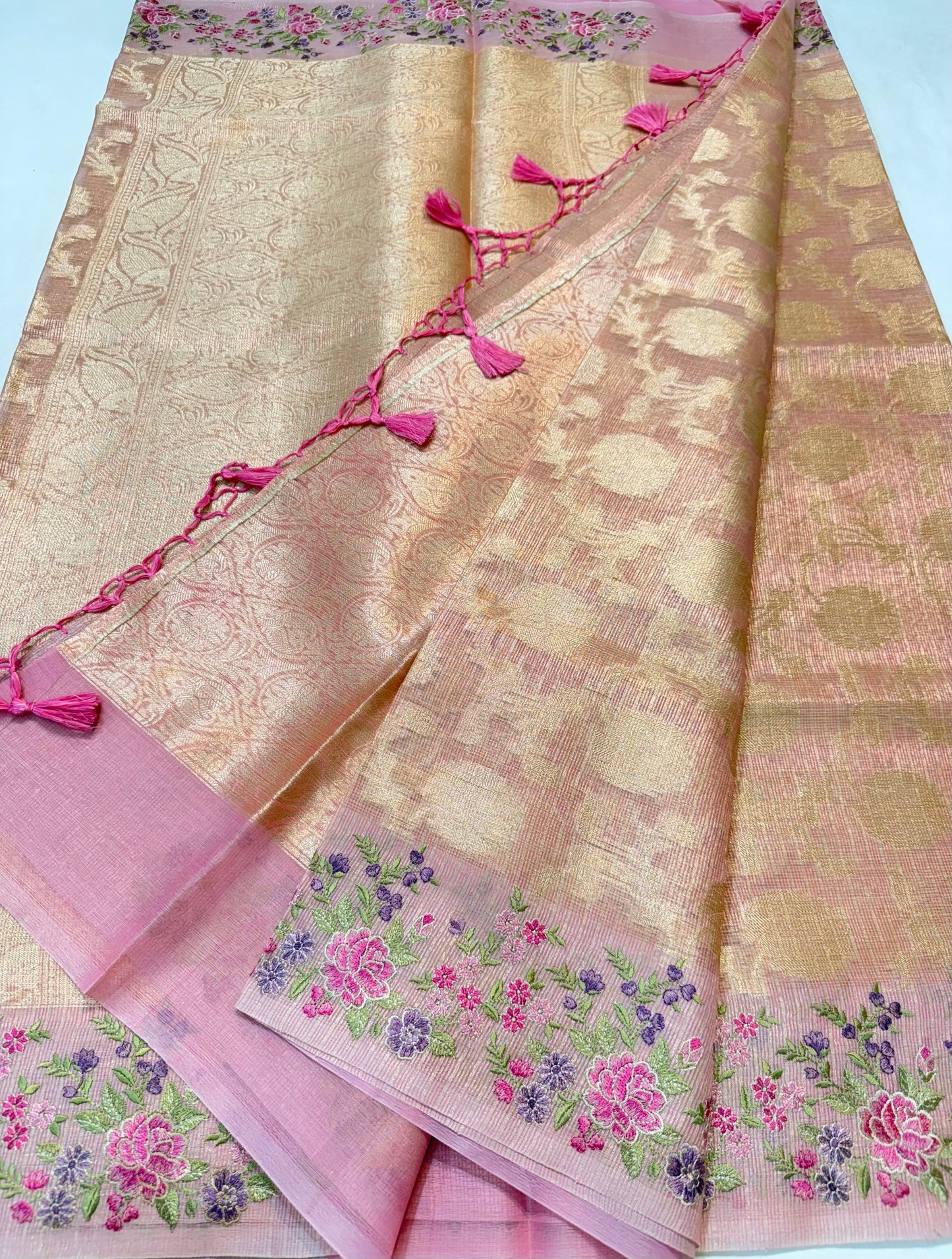 Pink shade tissue kota embroidery Banarasi saree