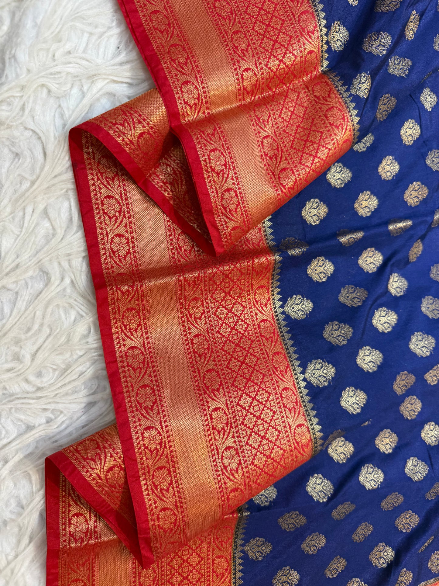Blue red shade Dupion Silk Banarasi Saree