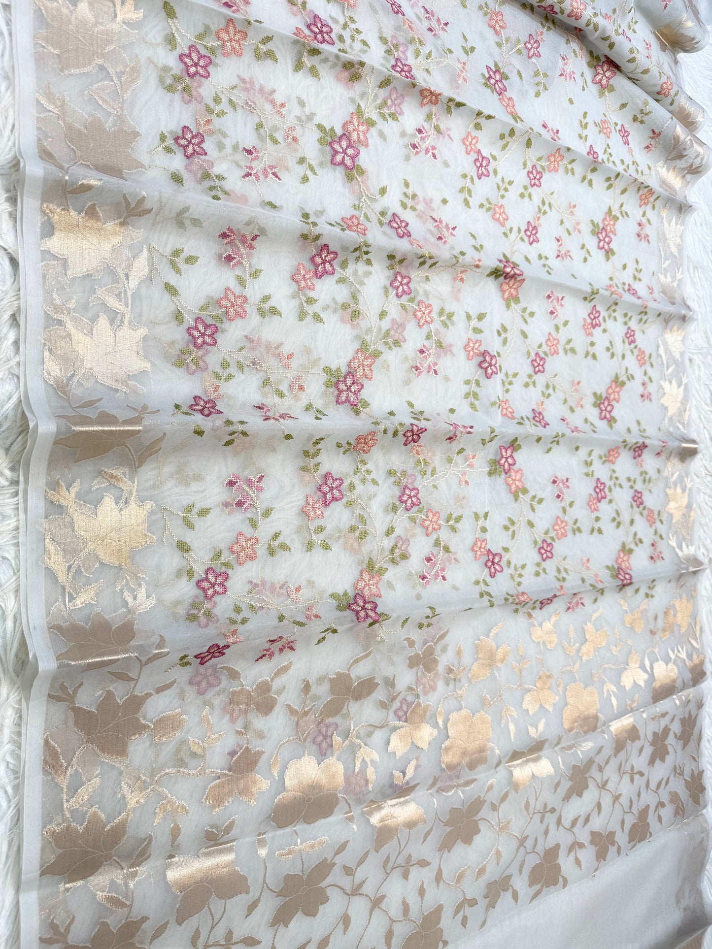 Grey shade kora organza embroidery Banarasi saree