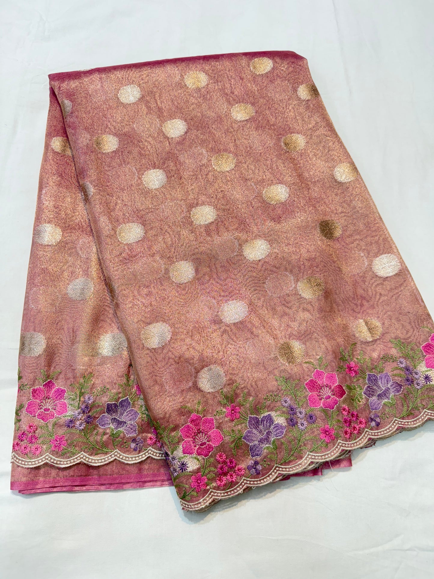 Pink tissue cutwork embroidery premium designer Banarasi saree