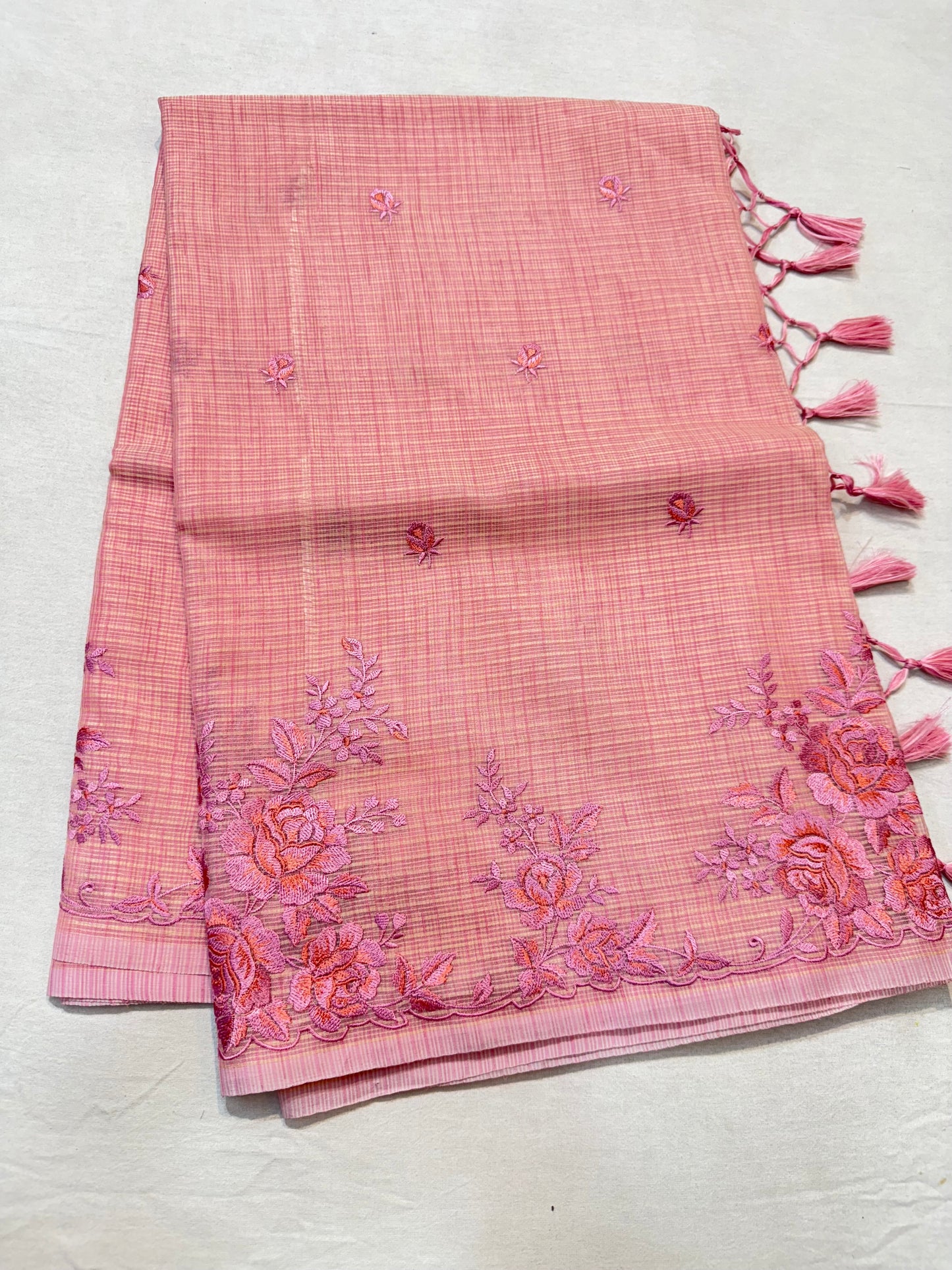 Dusty pink shade kota designer embroidery premium Banarasi saree