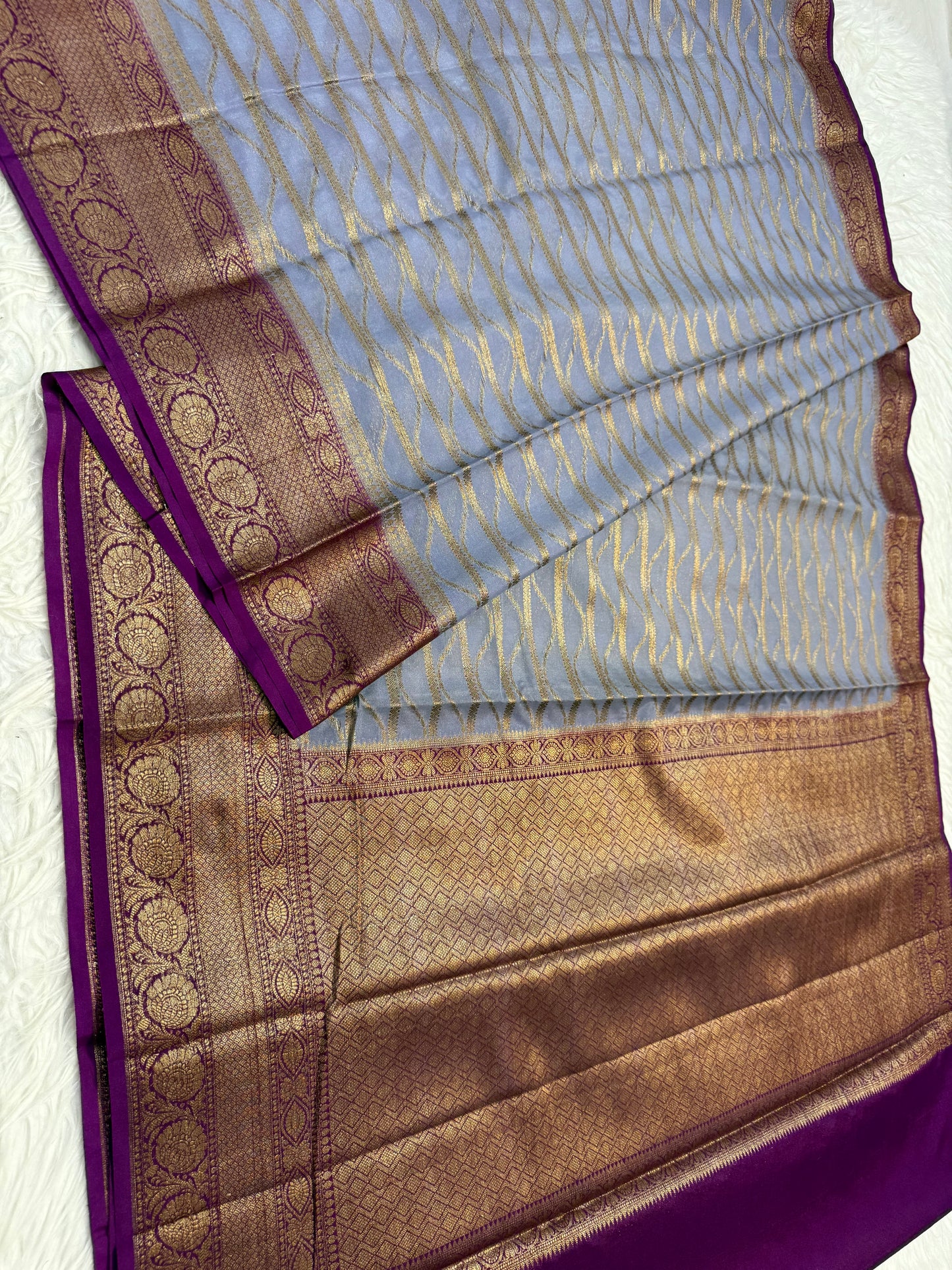 Grey magenta shade georgatte Banarasi saree