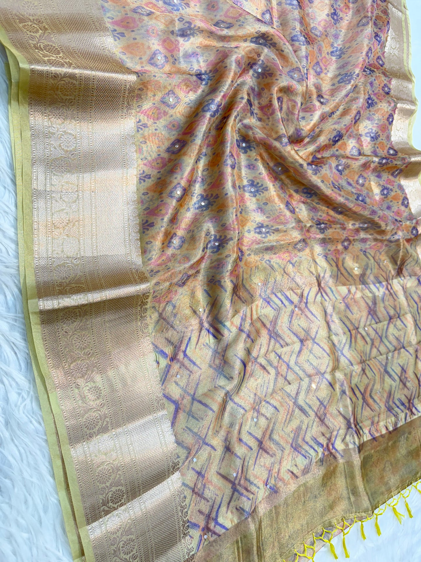 Tissue digital print handwork Banarasi saree