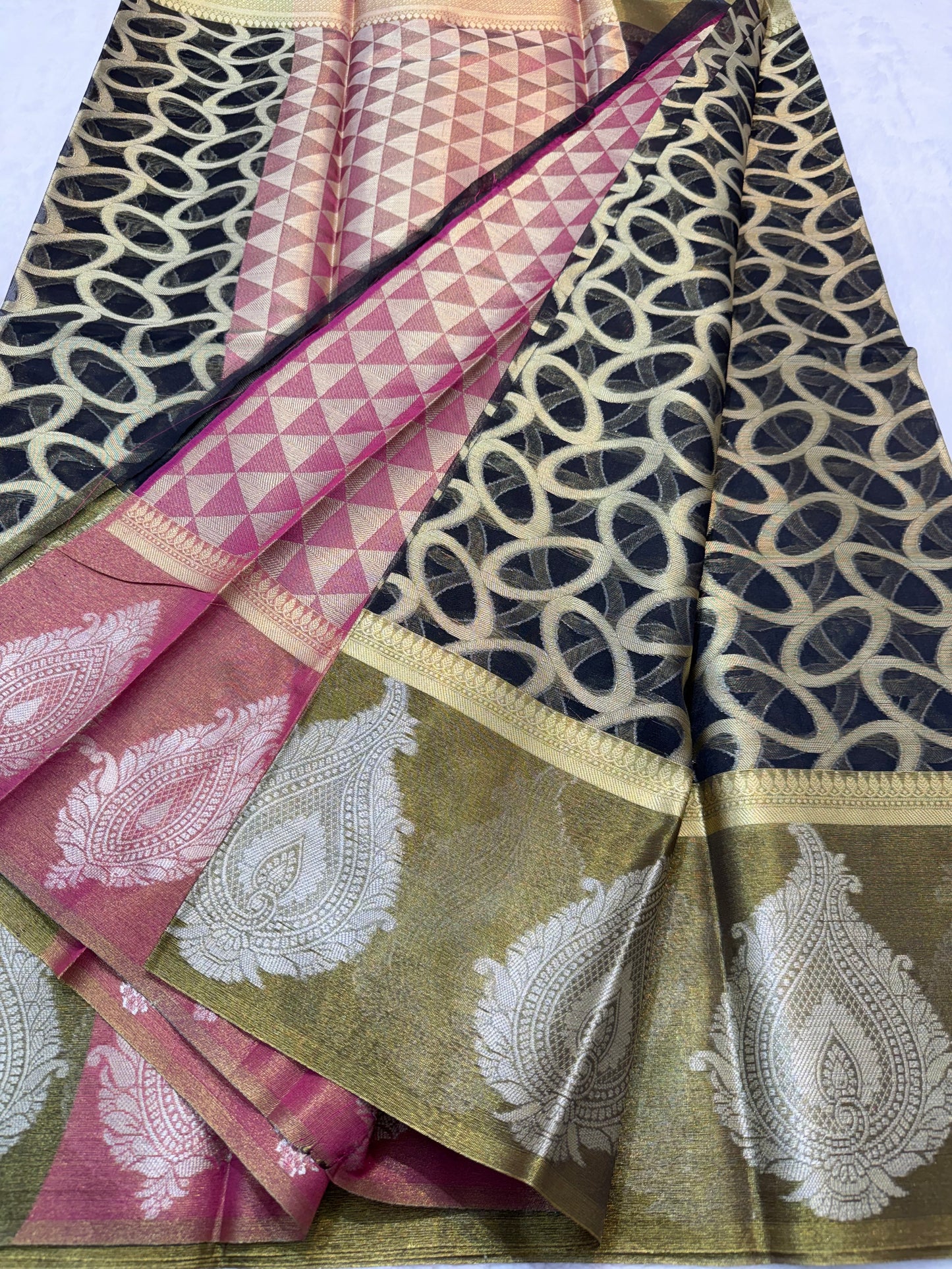 Black shade kora organza Banarasi saree