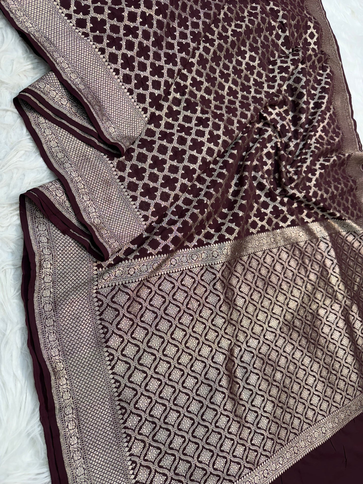Wine shade khaddi georgatte premium Banarasi saree
