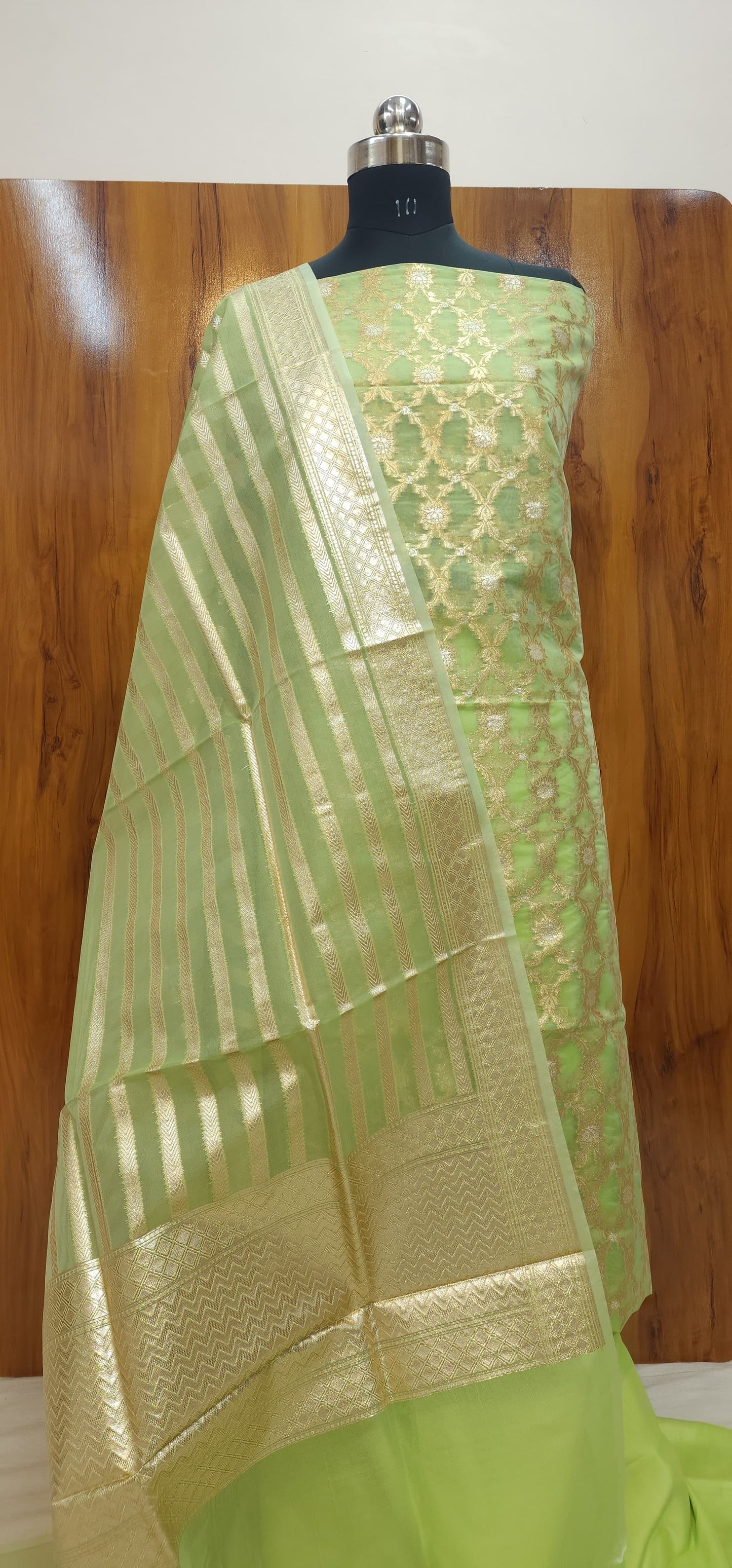 Pista green Kora Organza Banarasi Three Piece Suit