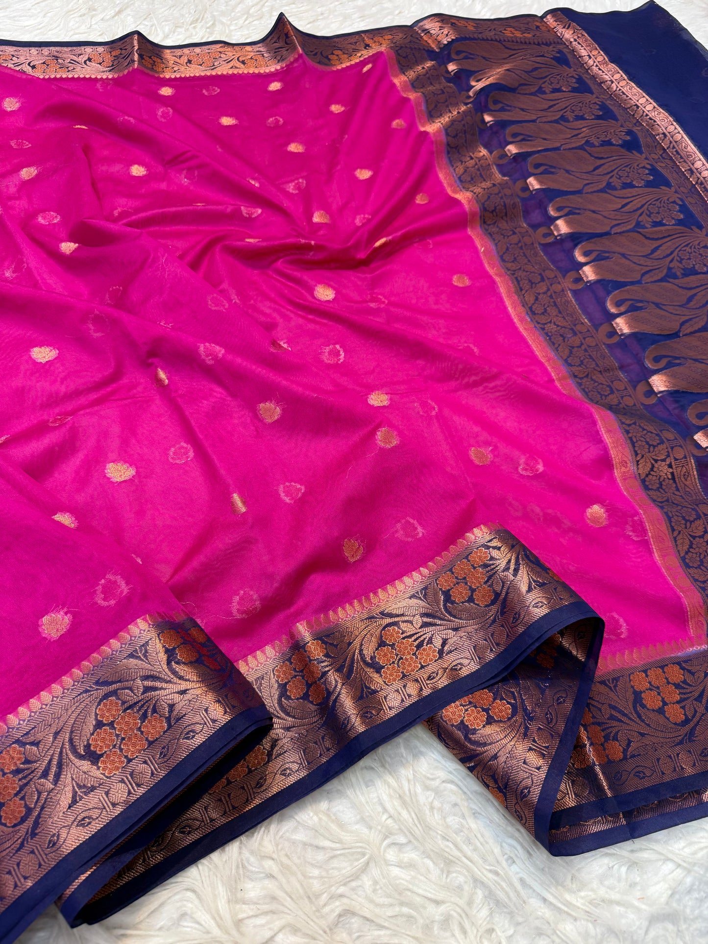 Royal pink navy shade georgatte Banarasi saree
