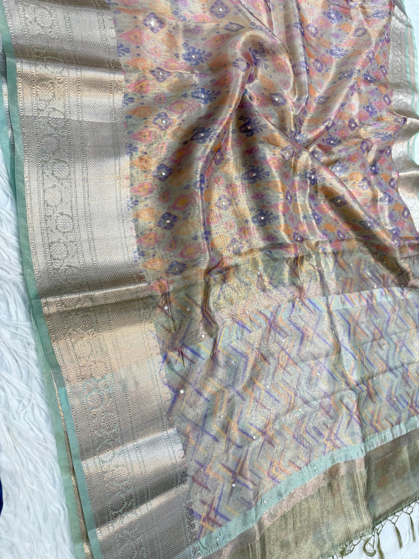Tissue digital print handwork Banarasi saree