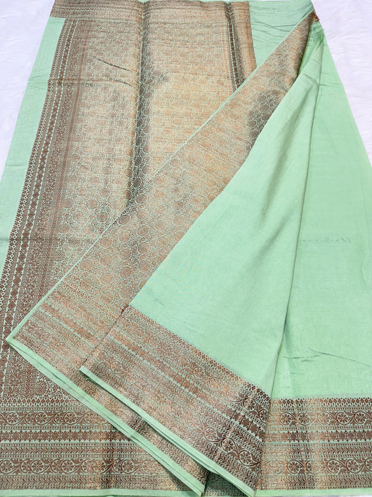 Pista green shade Raw mango soft silk banarasi saree