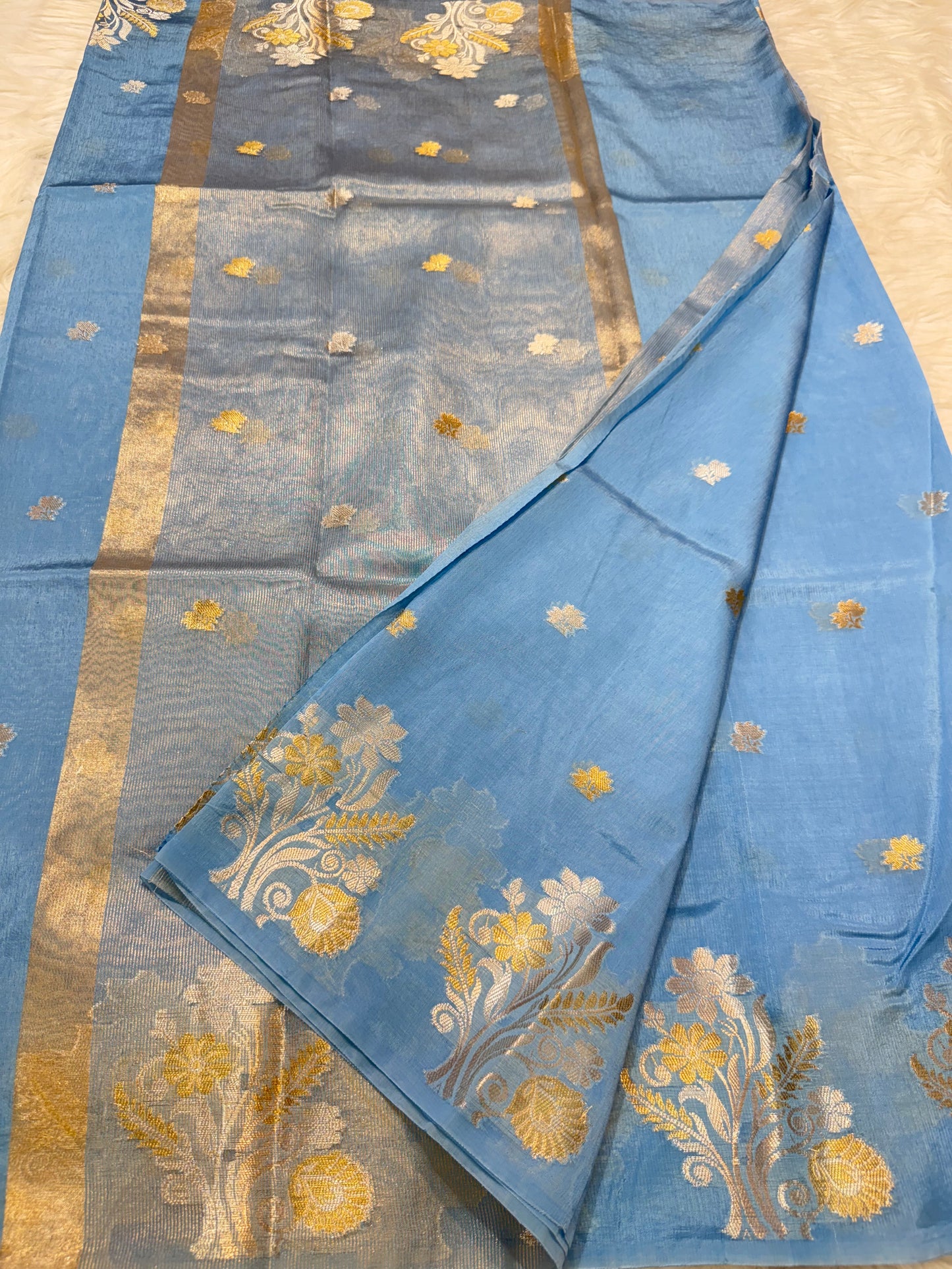 Powder blue shade Raw mango soft silk banarasi saree