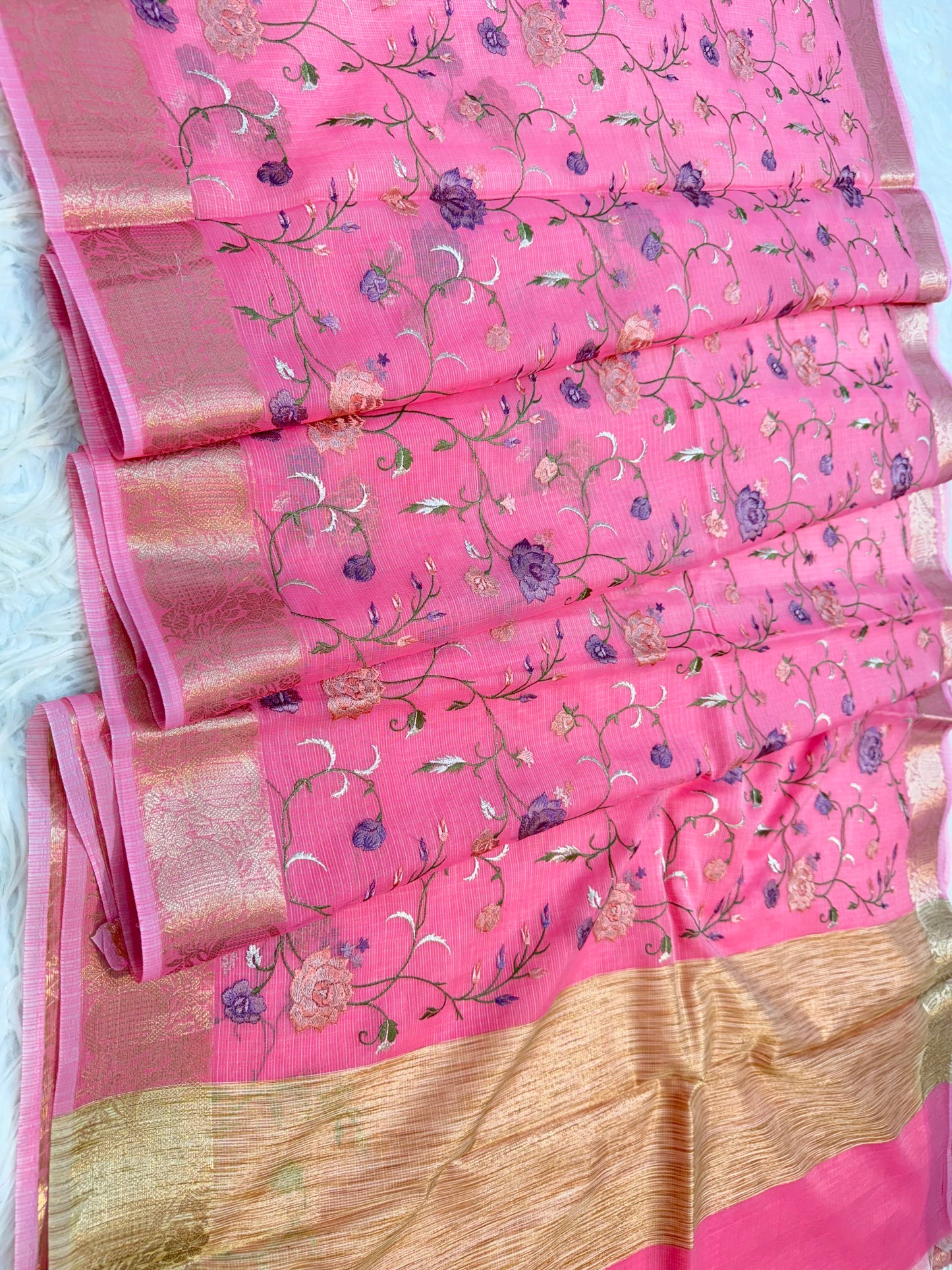 Dusty pink shade kota embroidery Banarasi saree
