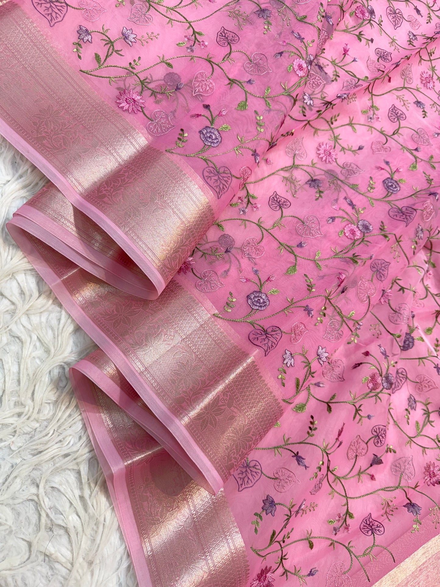 Pink shade shade organza embroidery Banarasi saree