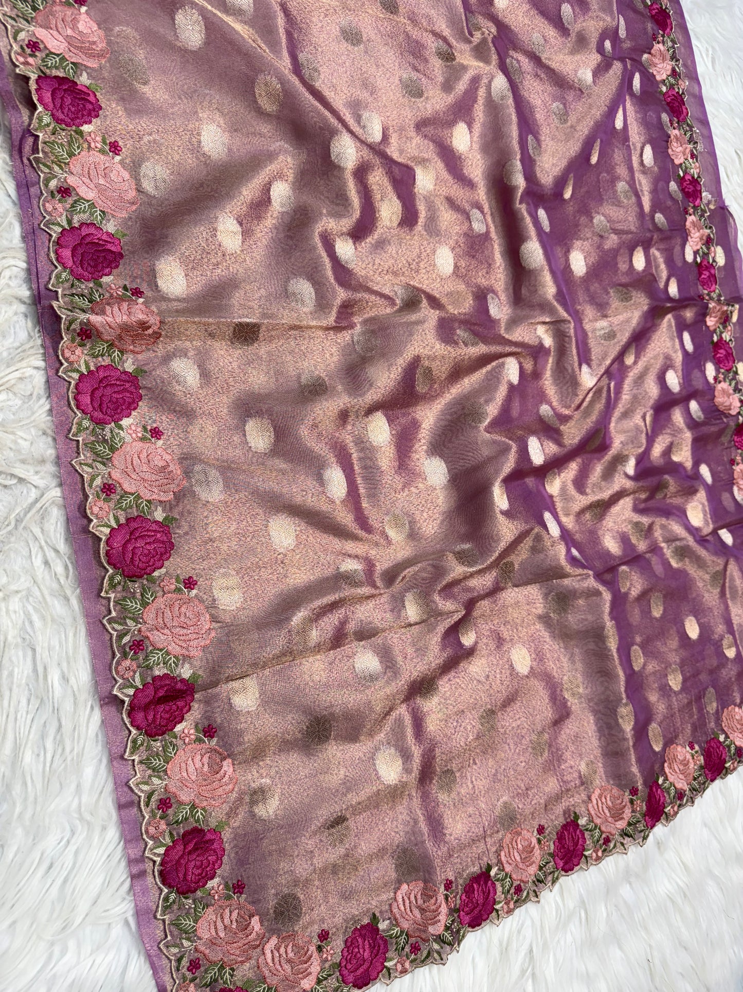 Banarasi tissue cutwork embroidery saree