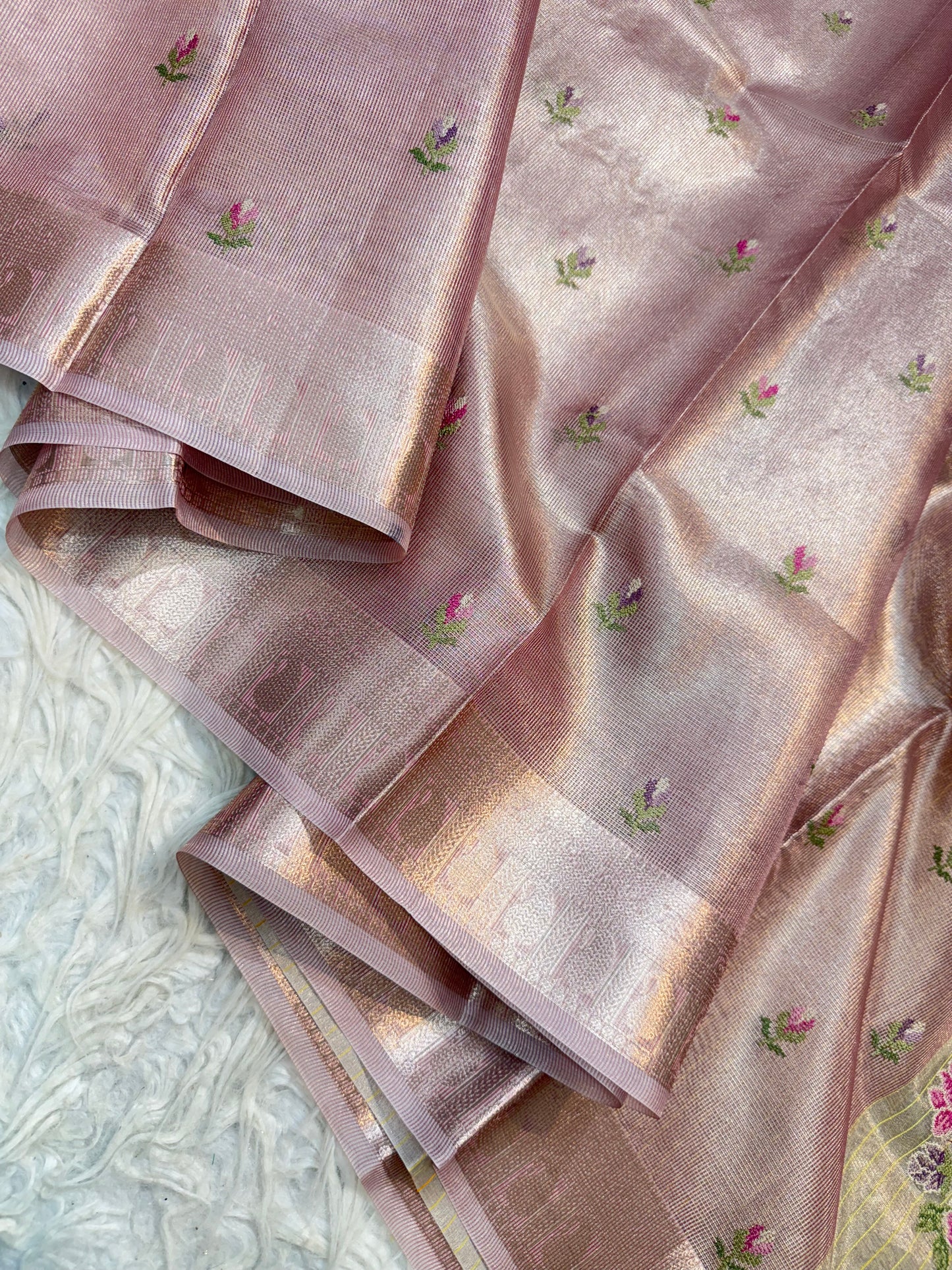 Peach shade tissue kota embroidery primum Banarasi saree