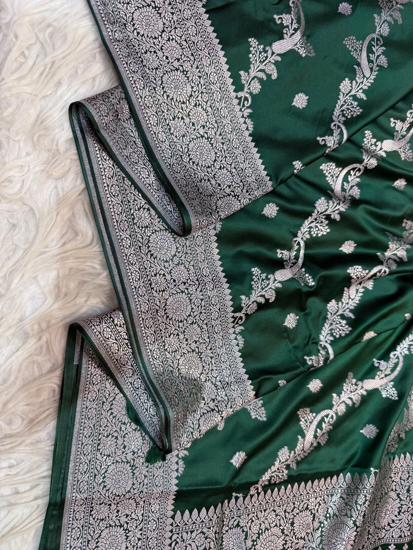 Bottle green premium mashru katan Banarasi saree