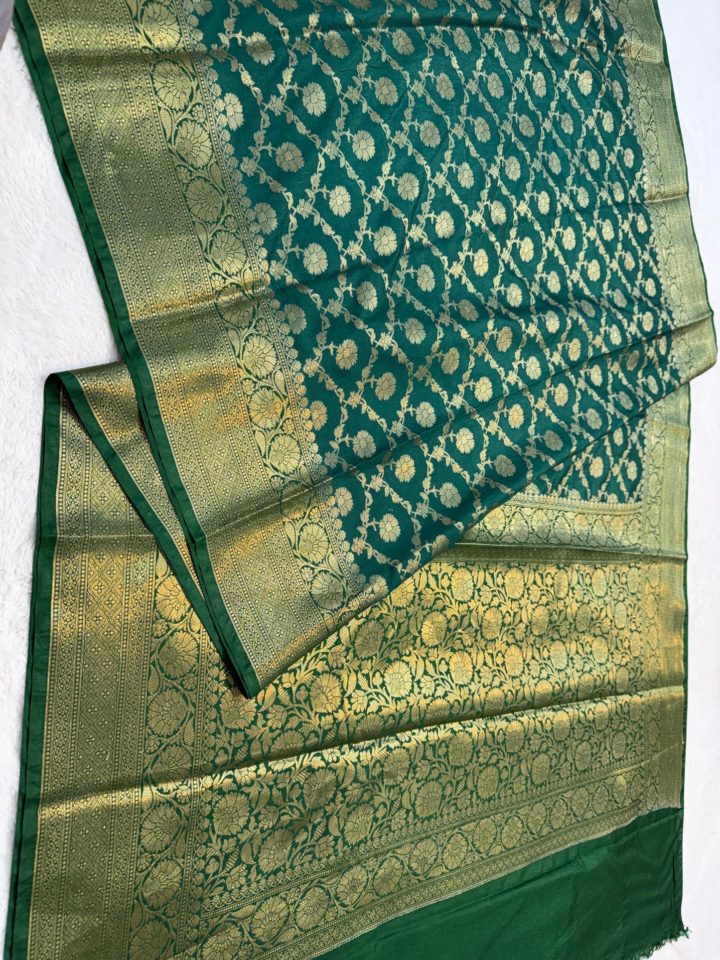 Bottle green shade Dupion Silk premium Banarasi Saree