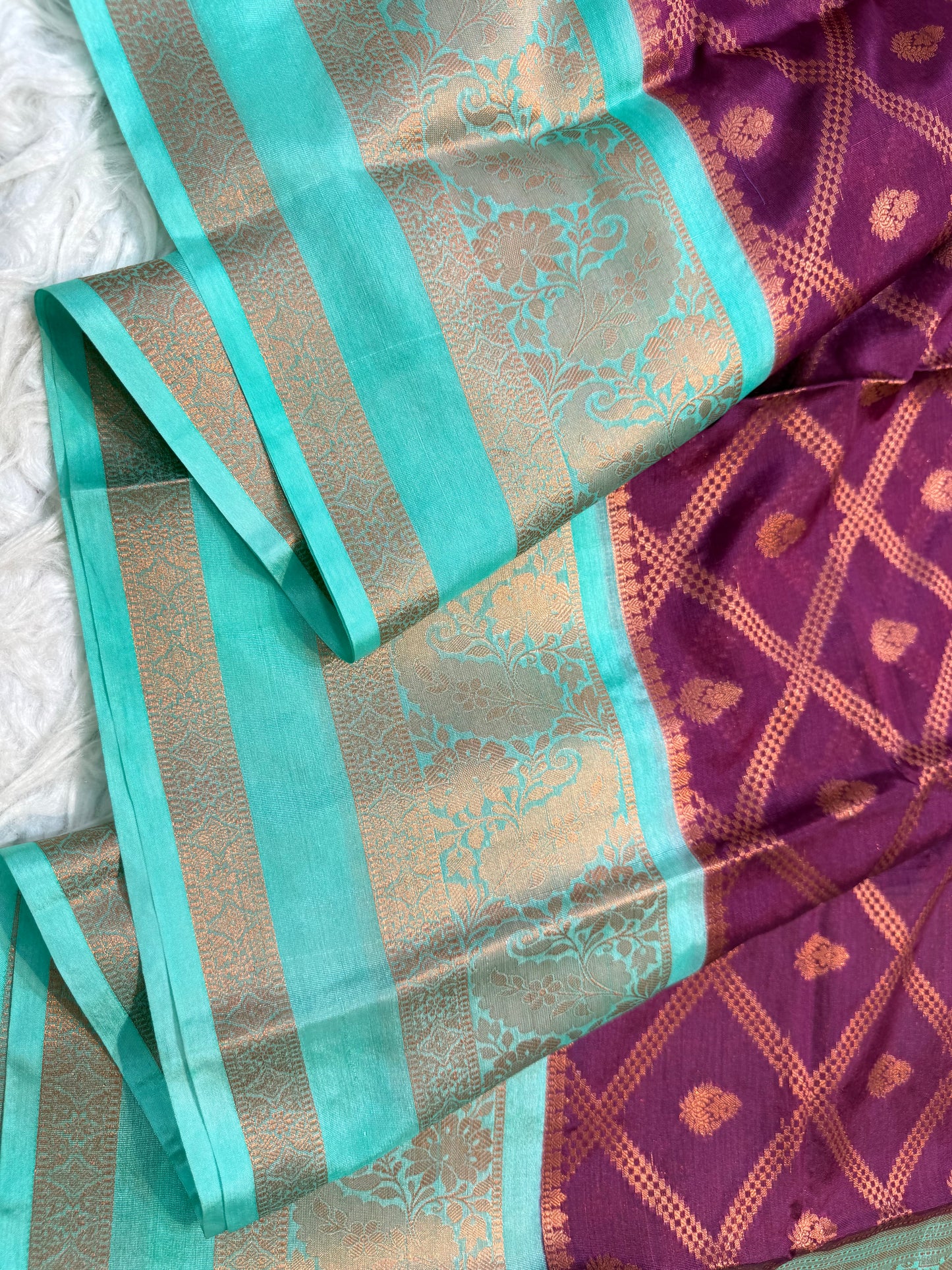 Wine turquoise warm silk premium Banarasi saree