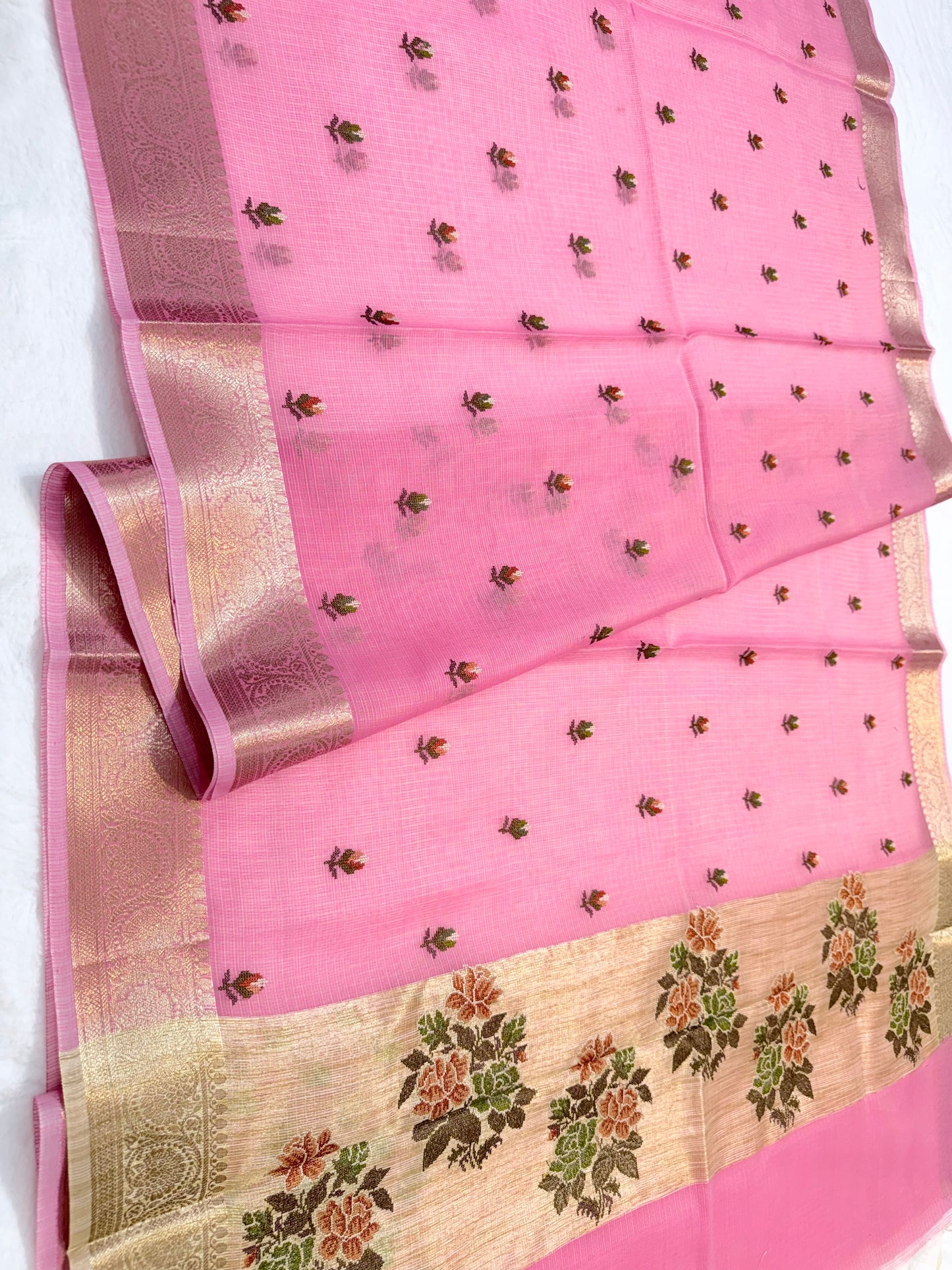 Pink shade cotton kota embroidery Banarasi saree