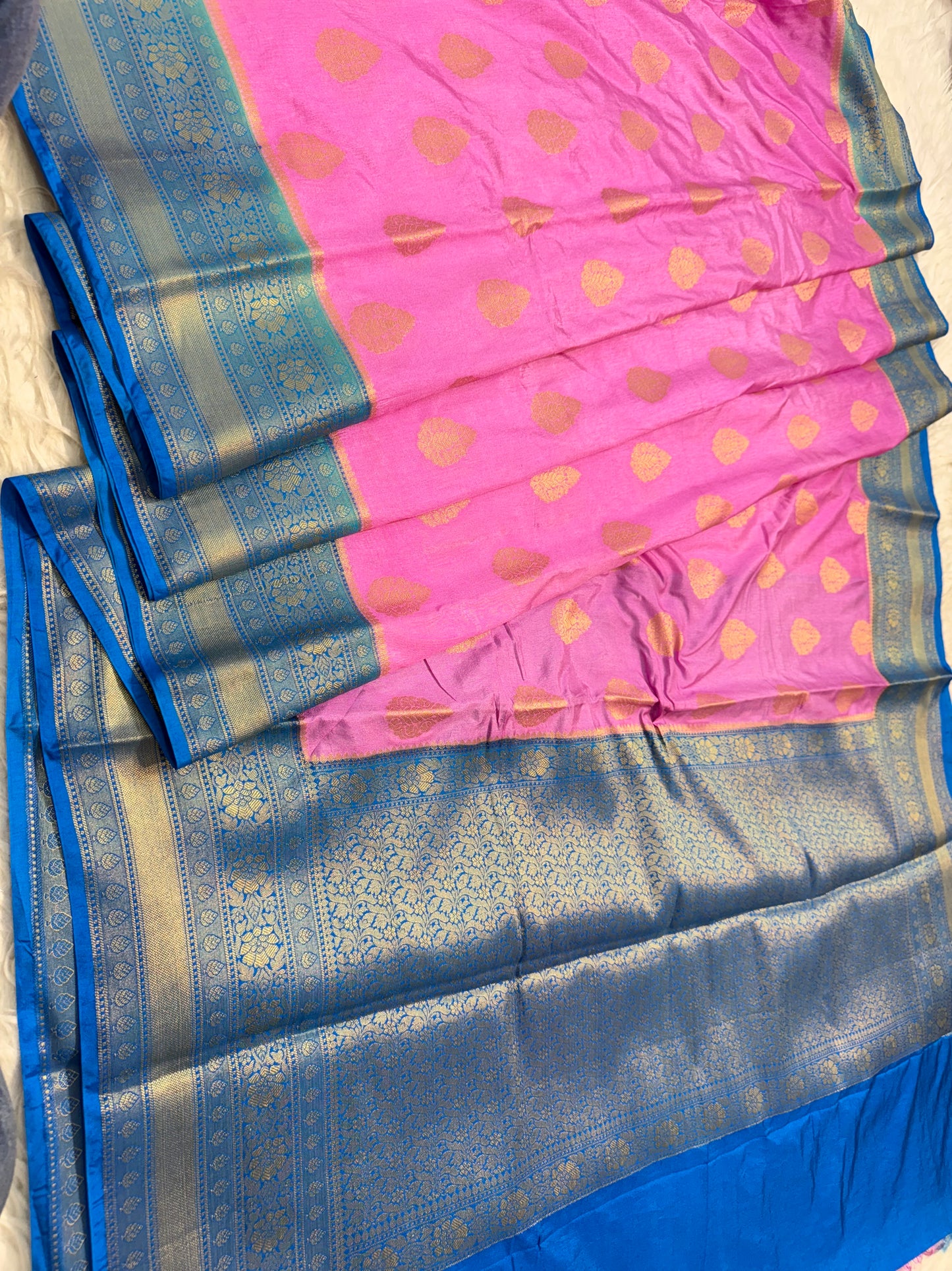 pink firozi shade Dupion Silk premium Banarasi Saree