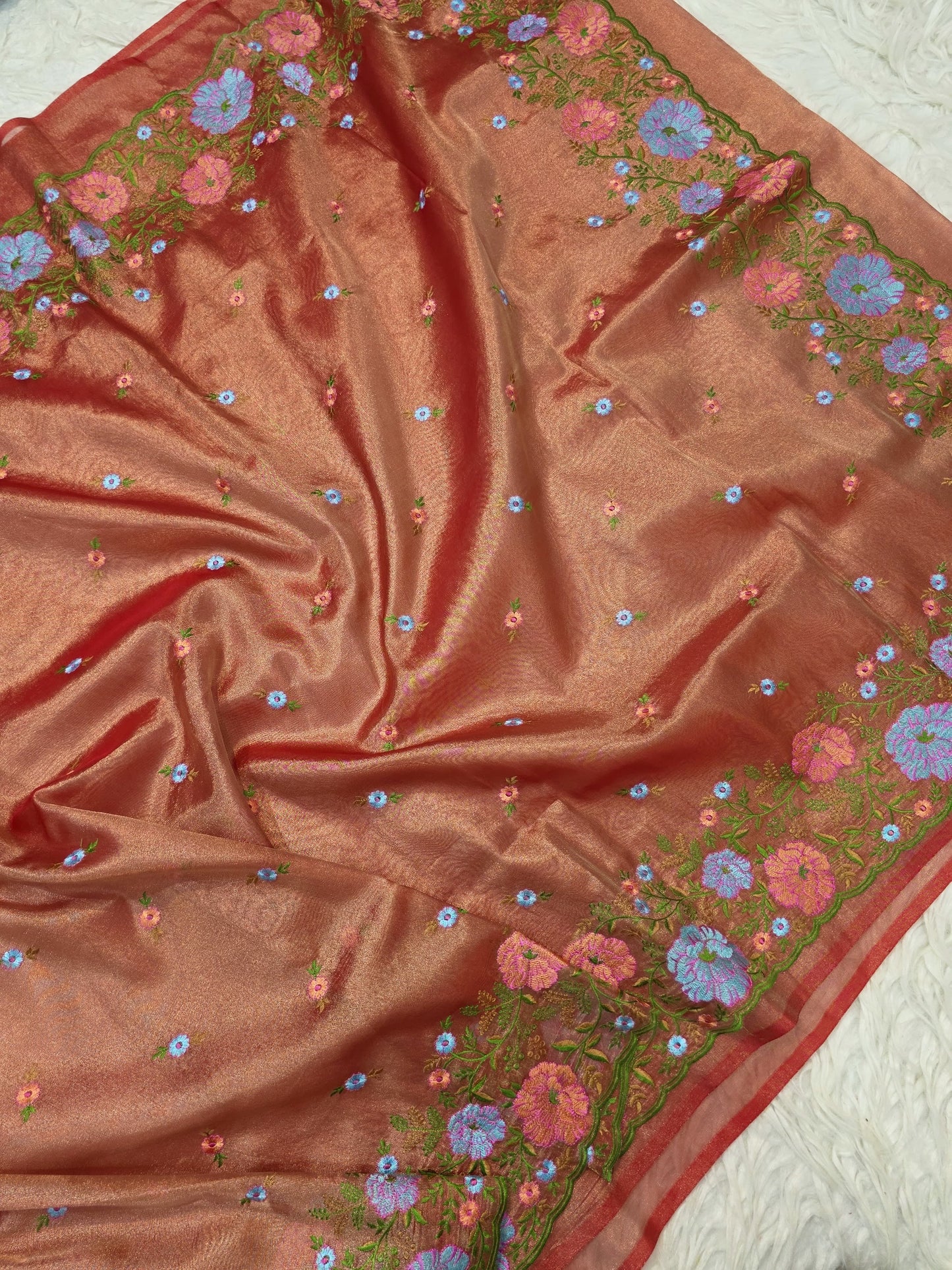 Banarasi tissue embroidery saree