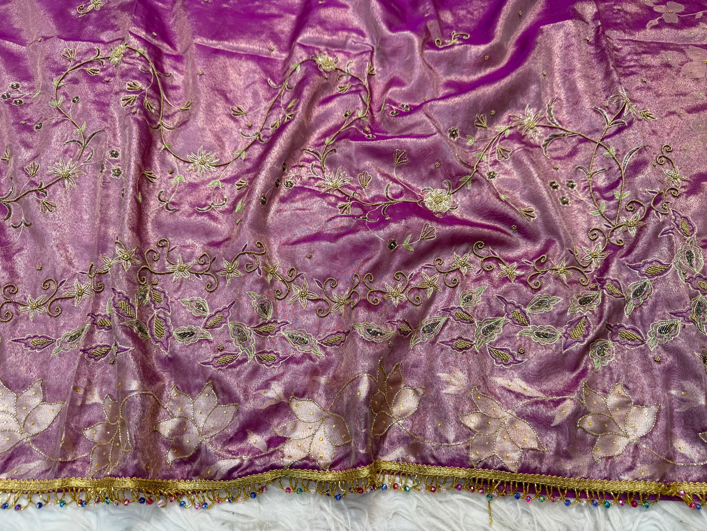 Magenta shade tissue ari & zardosi work designer premium Banarasi saree