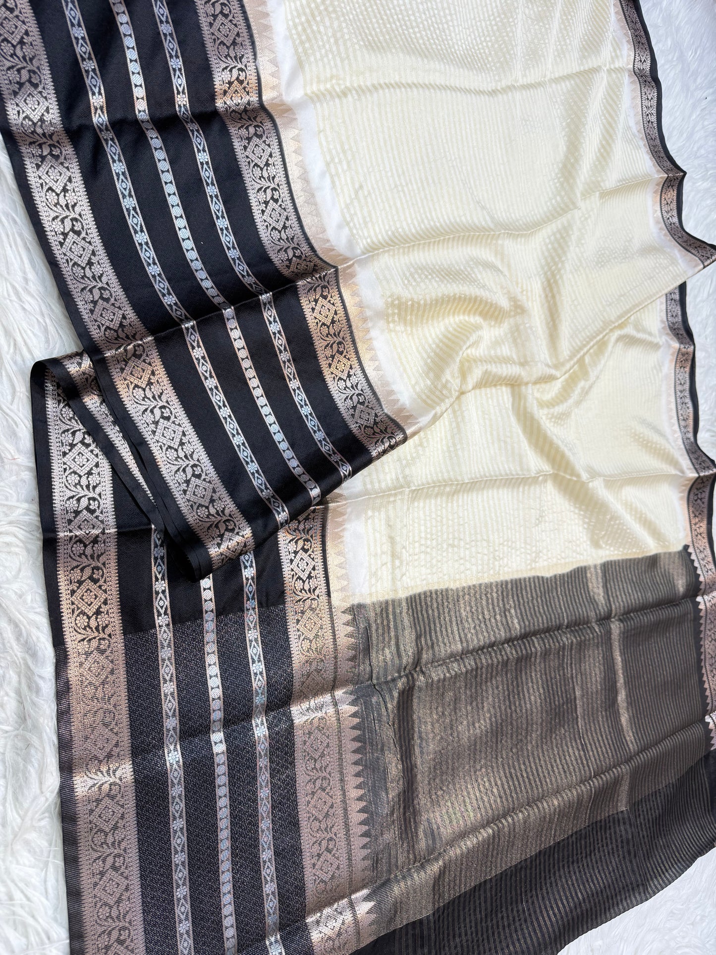 Off white black warm silk premium Banarasi saree