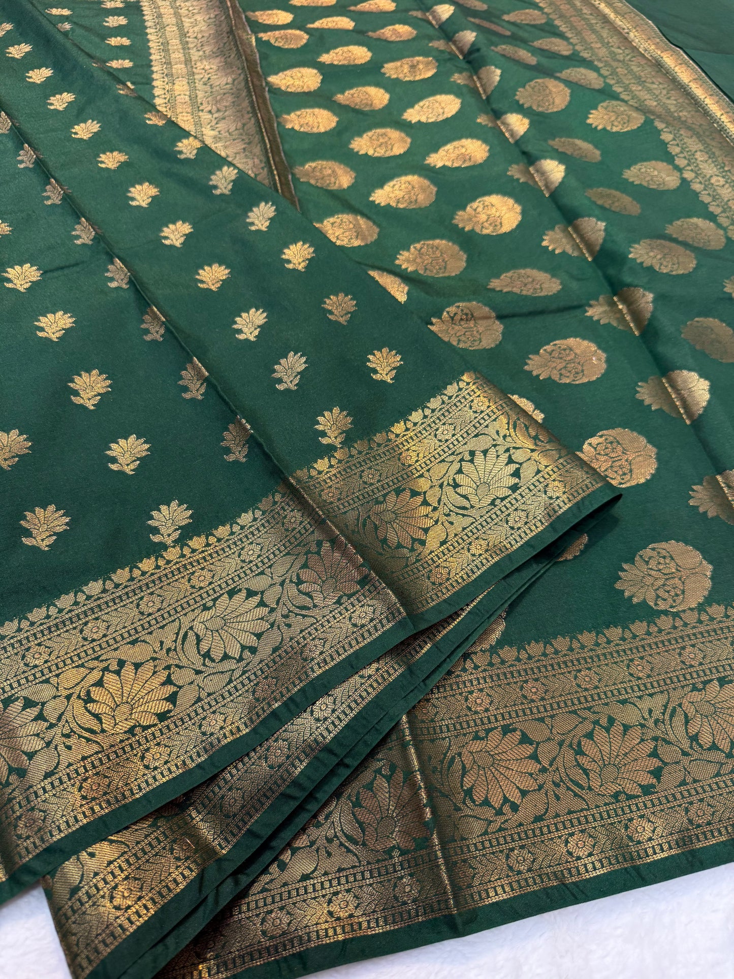 Bottle green shade Dupion Silk premium Banarasi Saree