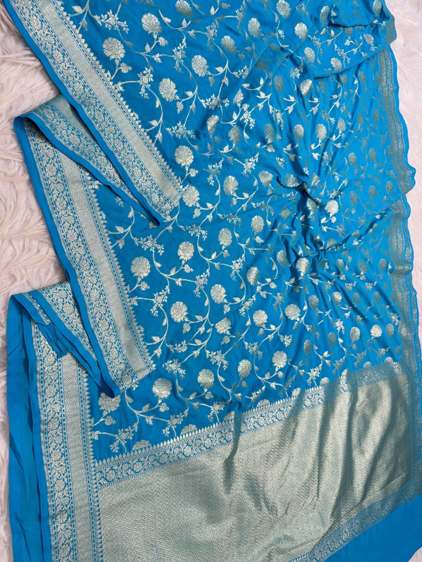Powder blue shade khaddi georgatte premium Banarasi saree