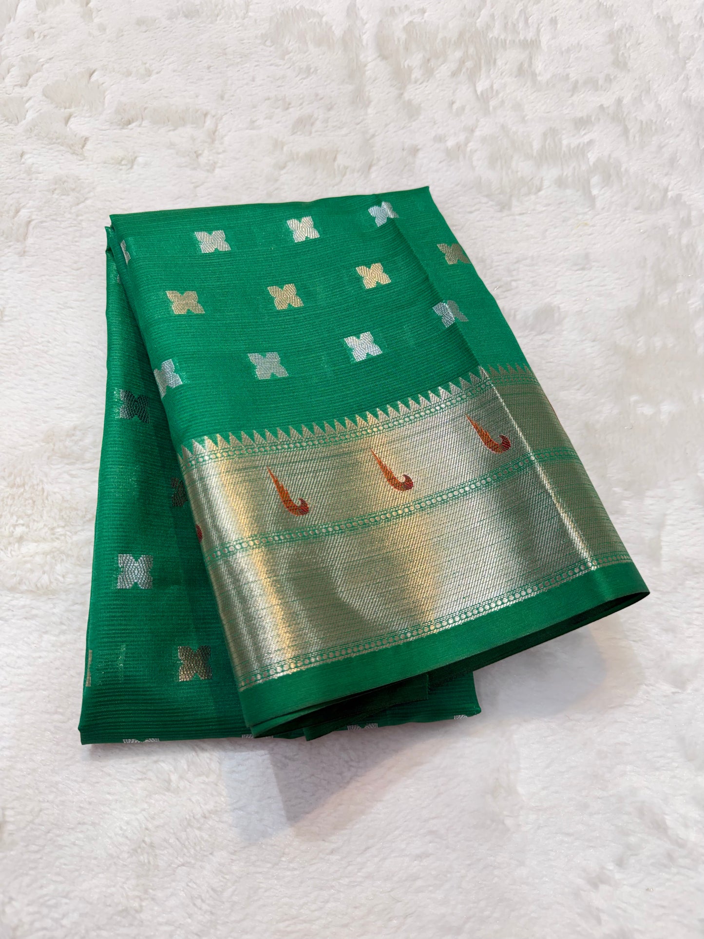 Gold & multicolour shade tissue kota premium paithani border designer banarasi saree