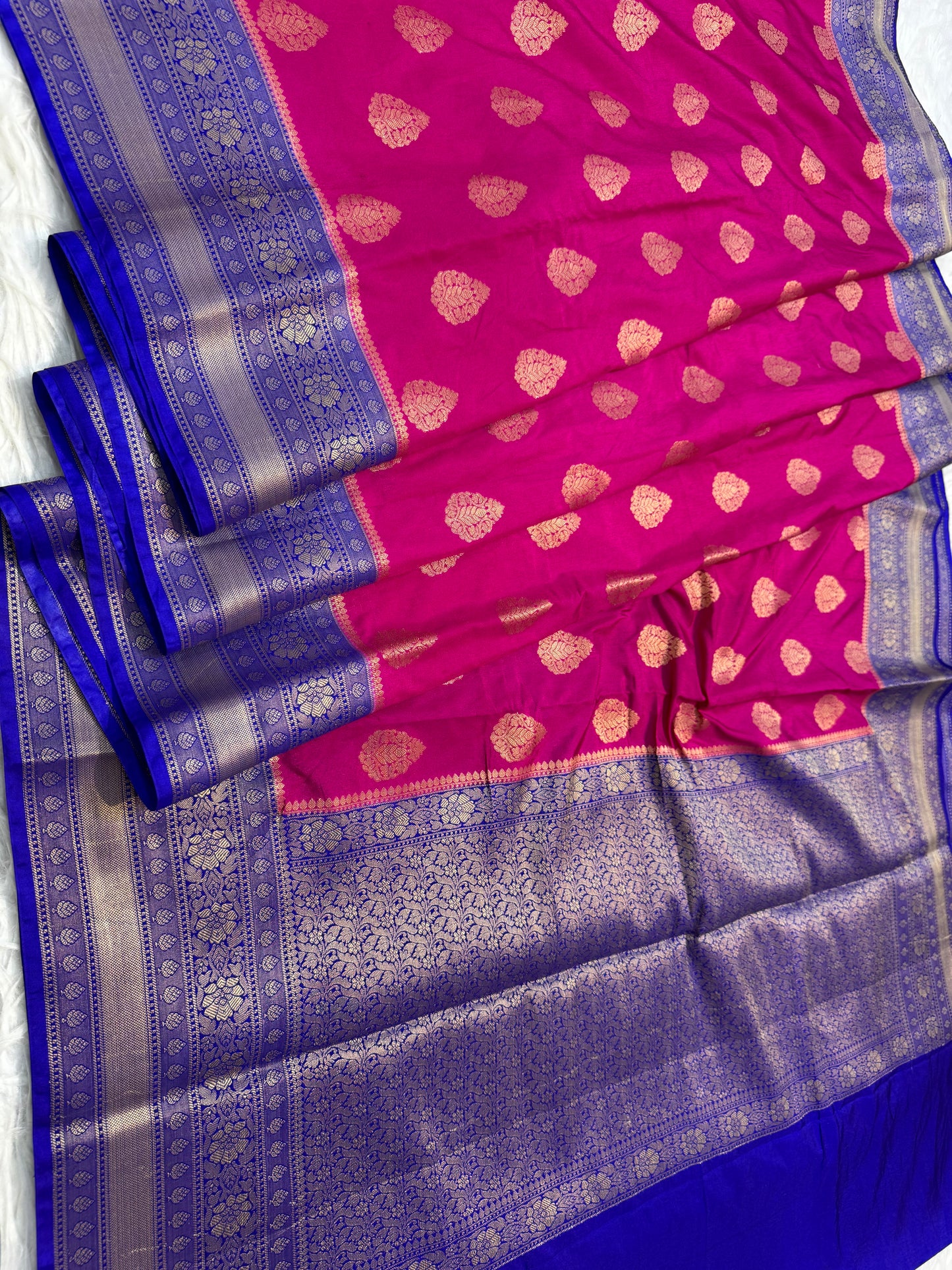 Royal pink blue shade Dupion Silk premium Banarasi Saree