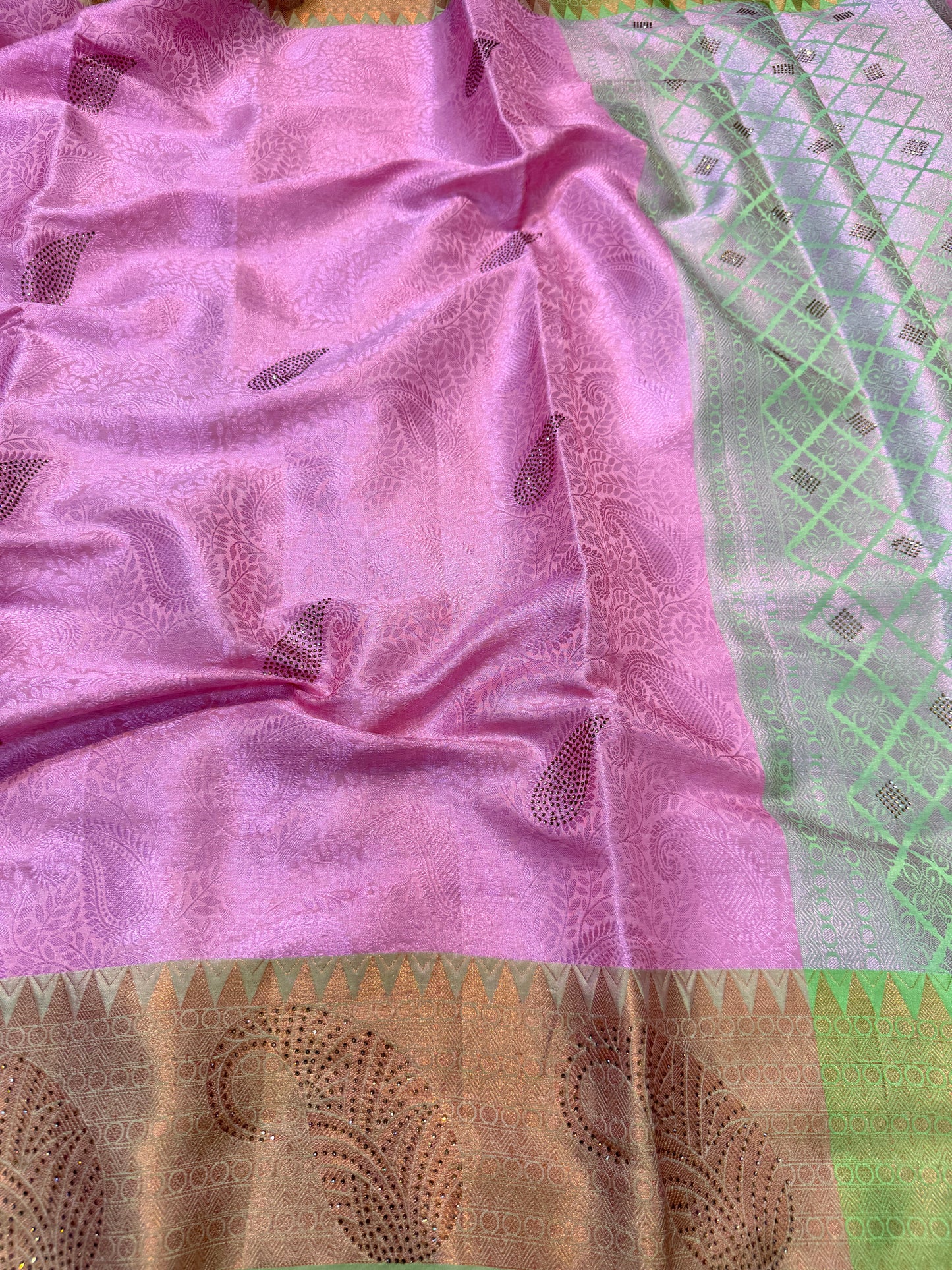 Multicolour shade zari brocade swarovski work Banarasi saree